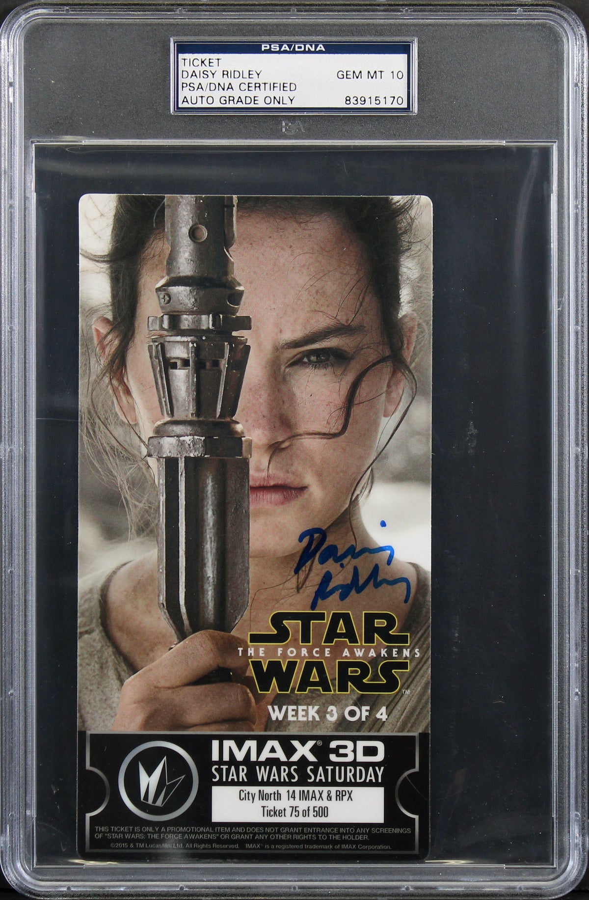 Daisy Ridley Star Wars The Force Awakens Signed Ticket Stub Auto 10! PSA Slabbed
