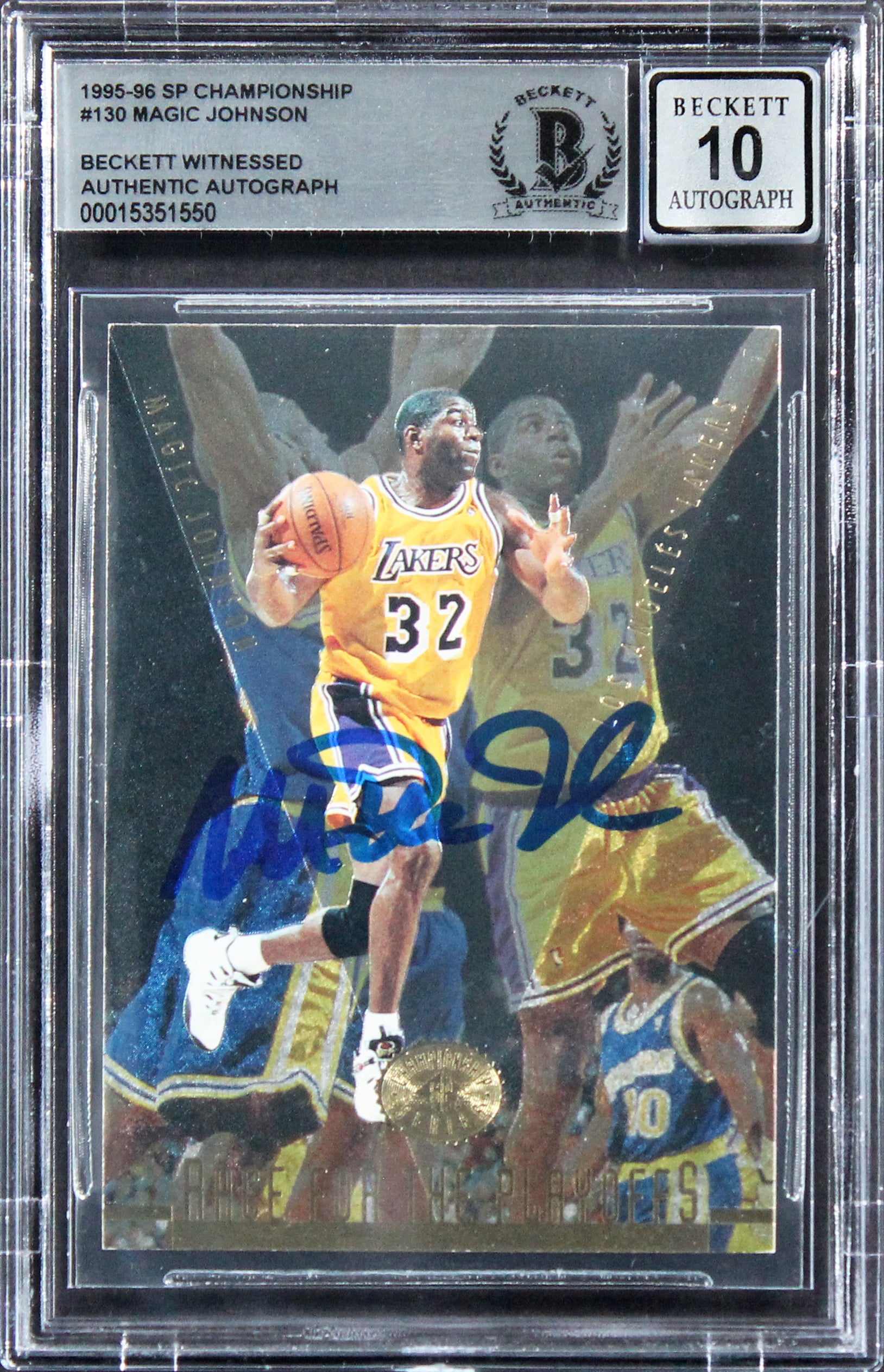 Lakers Magic Johnson Signed 1995 SP Championship #130 Card Auto 10! BAS Slabbed