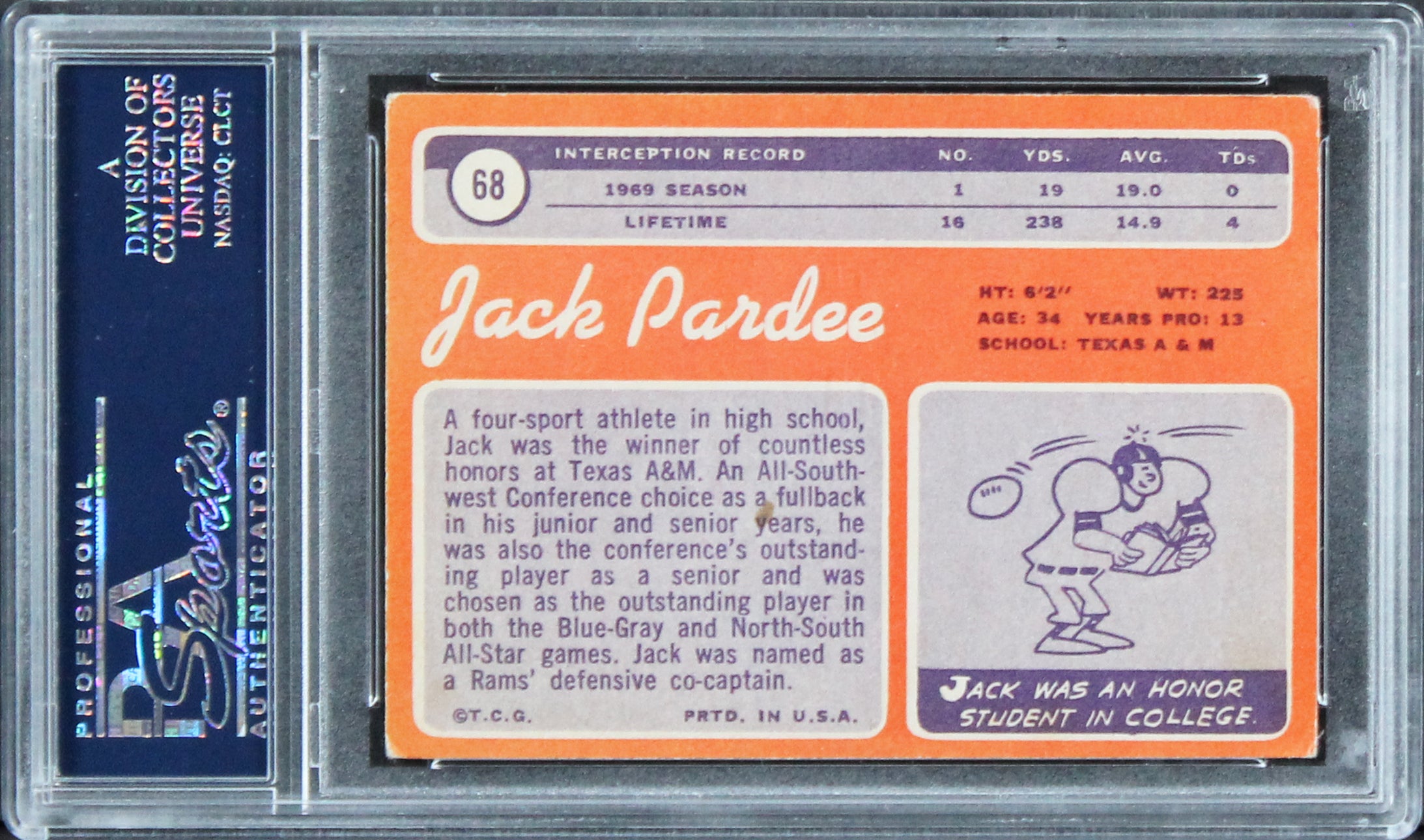 Rams Jack Pardee Authentic Signed Card 1970 Topps #68 PSA/DNA Slabbed