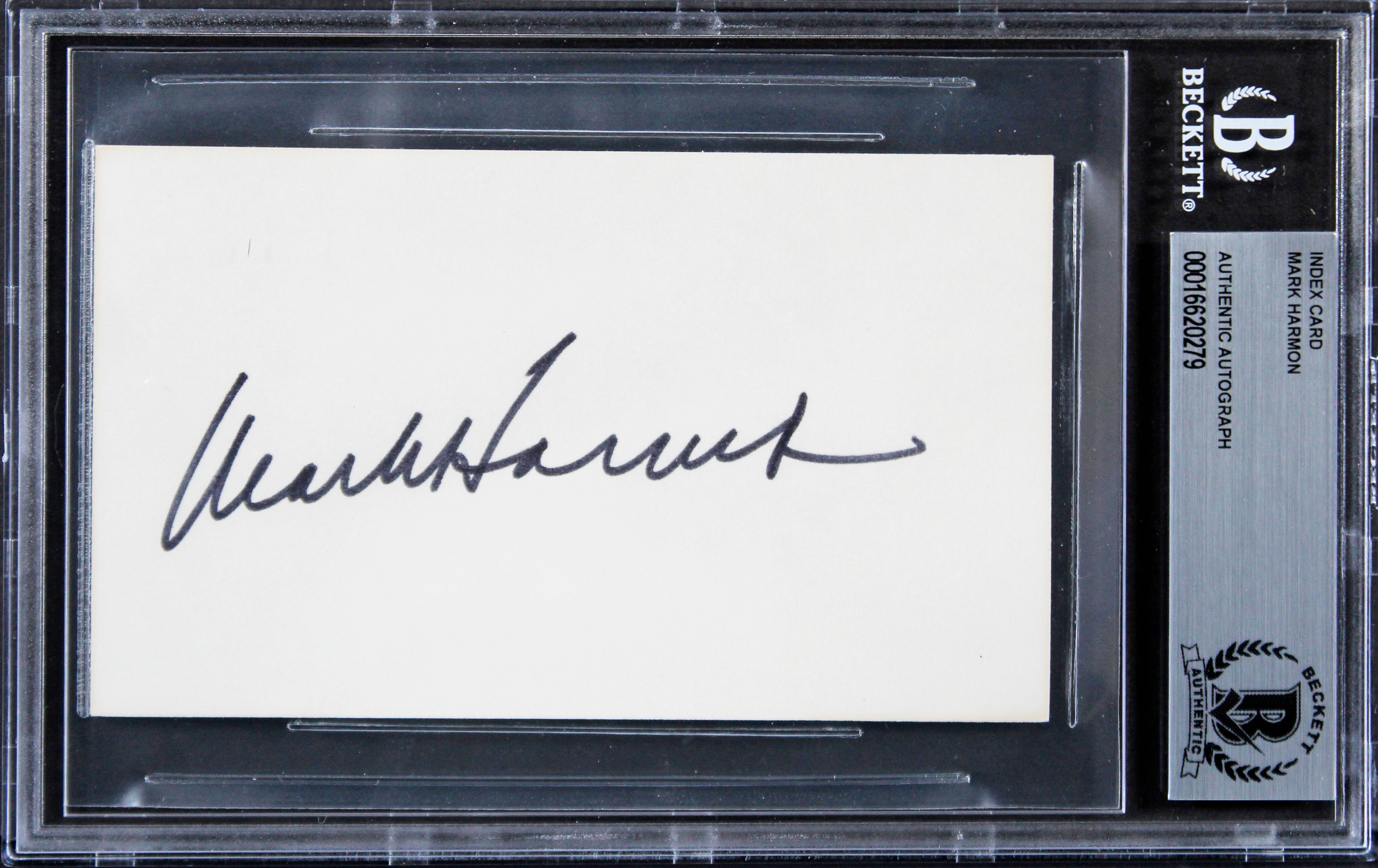 Mark Harmon NCIS Authentic Signed 3x5 Index Card w/ Black Signature BAS Slabbed