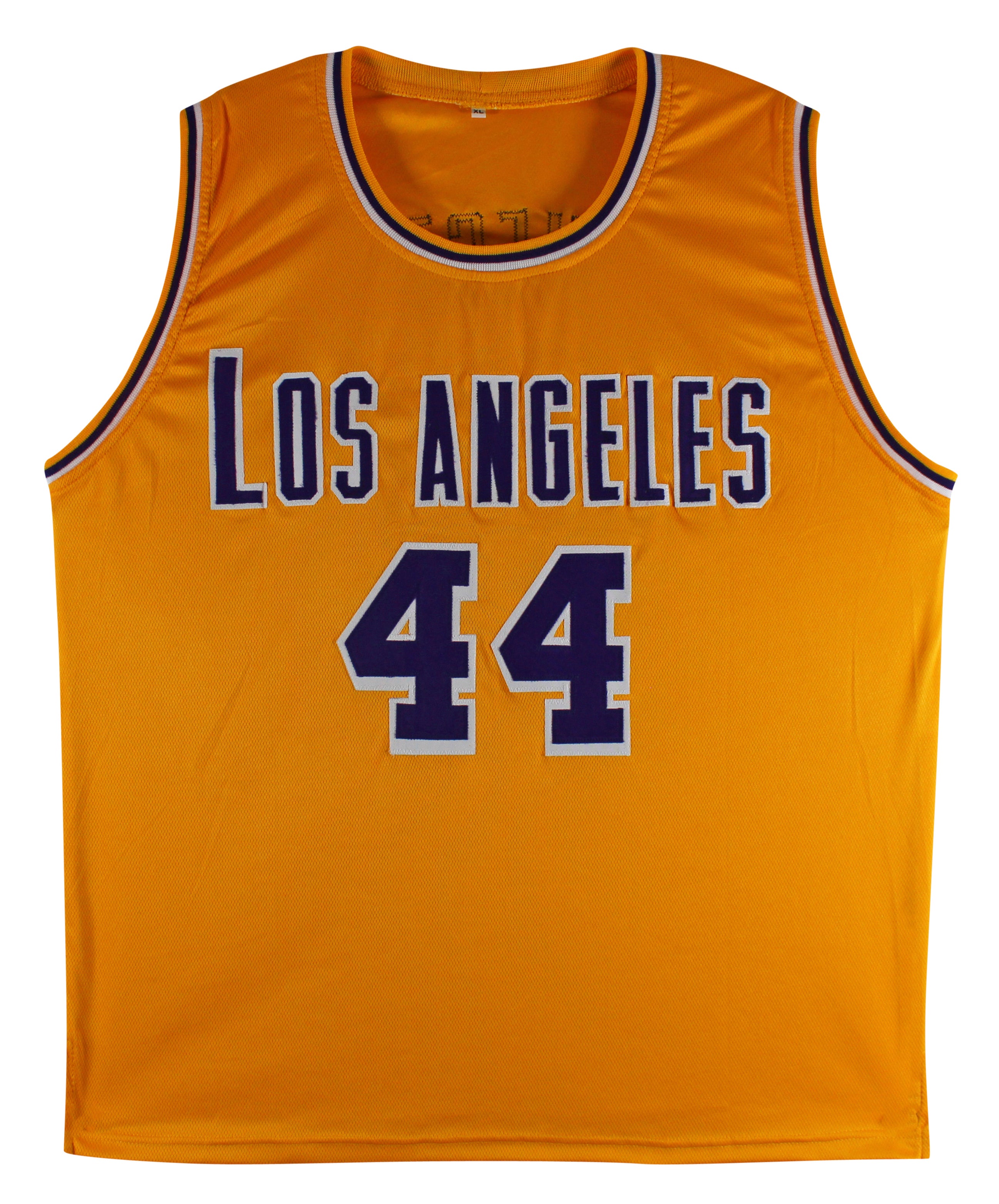 Jerry West Authentic Signed Yellow Pro Style Jersey w/ Purple #'s BAS Witnessed