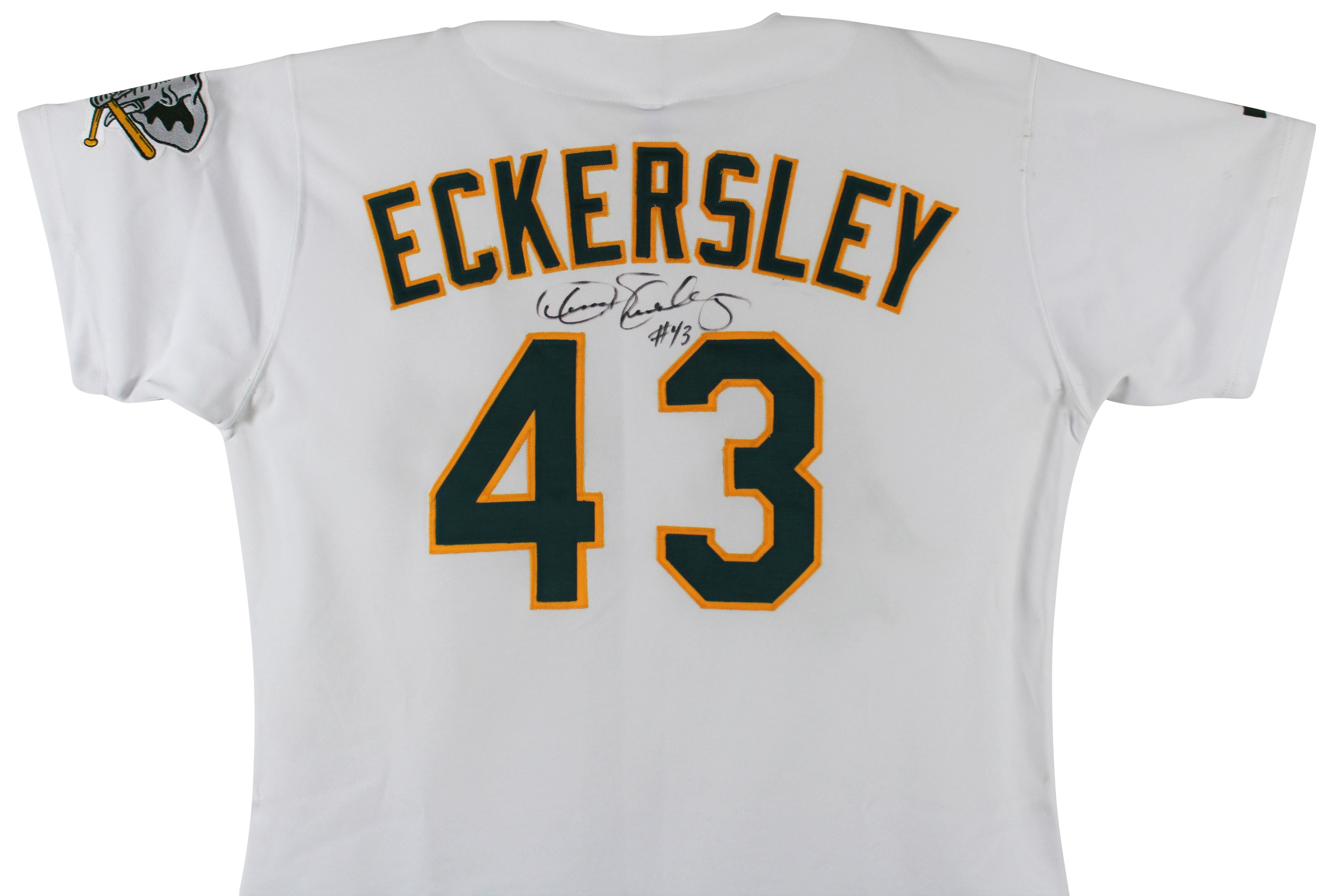 Athletics Dennis Eckersley Signed White Russell Athletic Jersey BAS #X71279