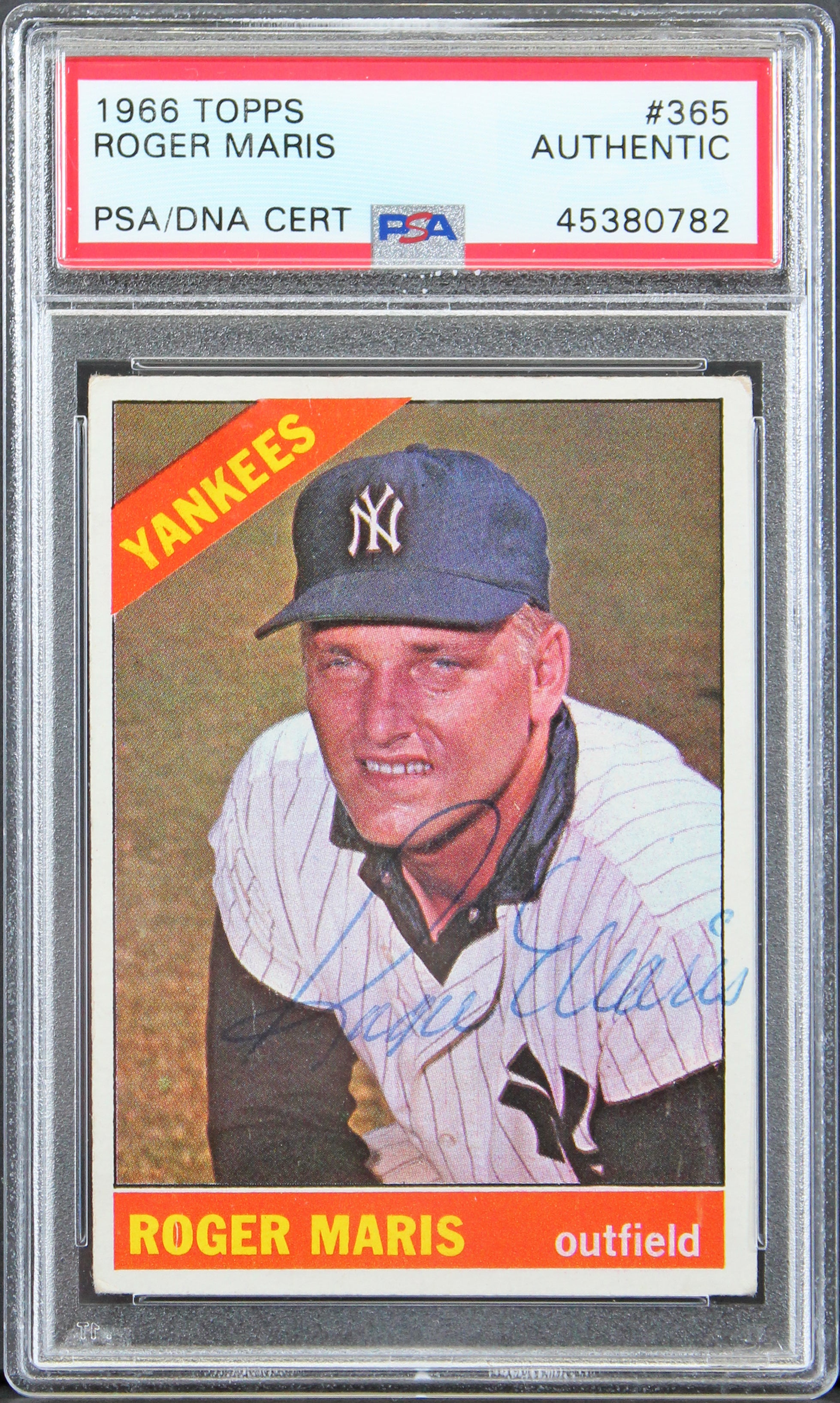 Yankees Roger Maris Authentic Signed 1966 Topps #365 Auto Card PSA/DNA Slabbed