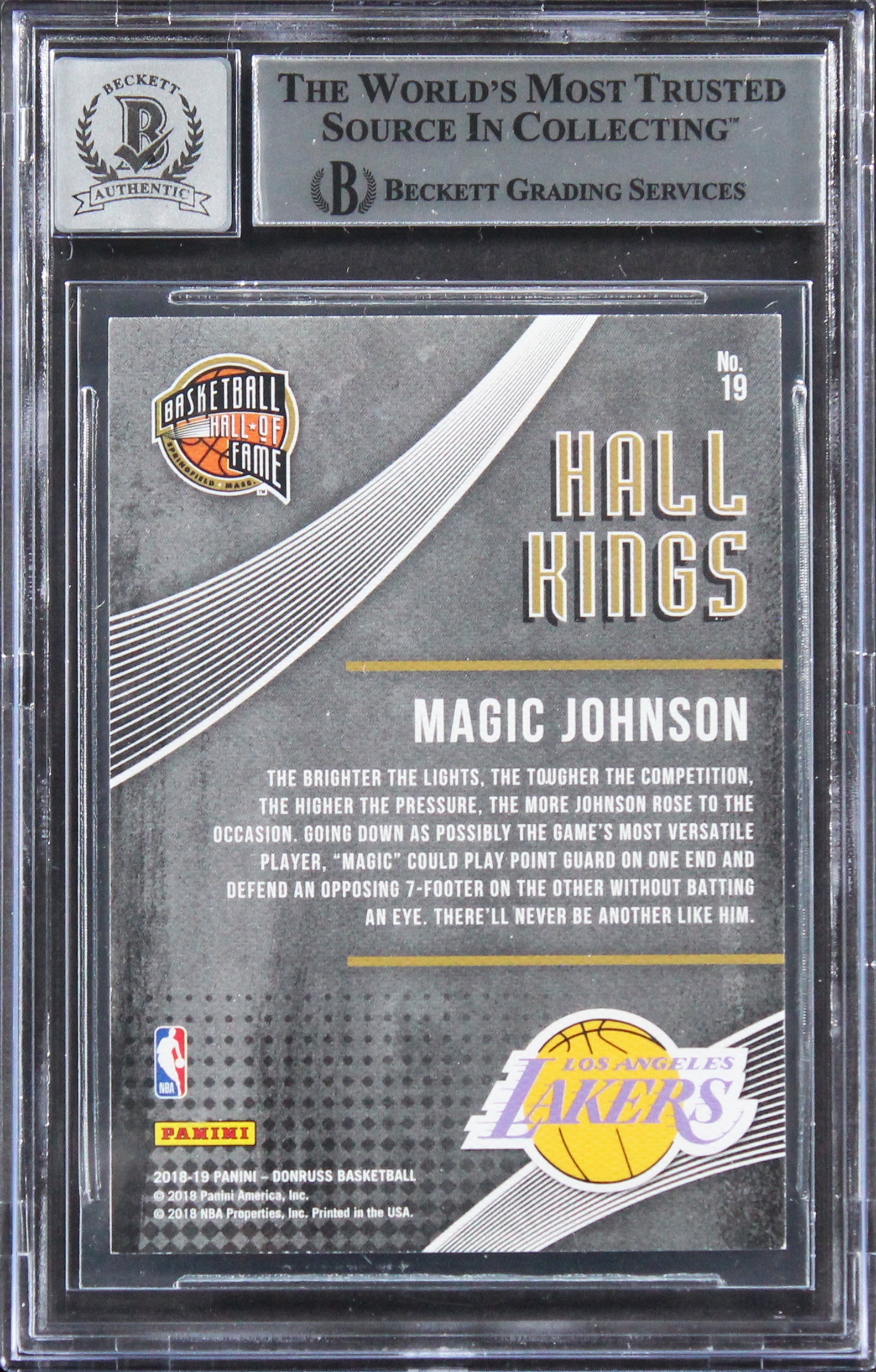 Lakers Magic Johnson Signed 2018 Donruss Hall Kings #19 Card Auto 10! BAS Slab