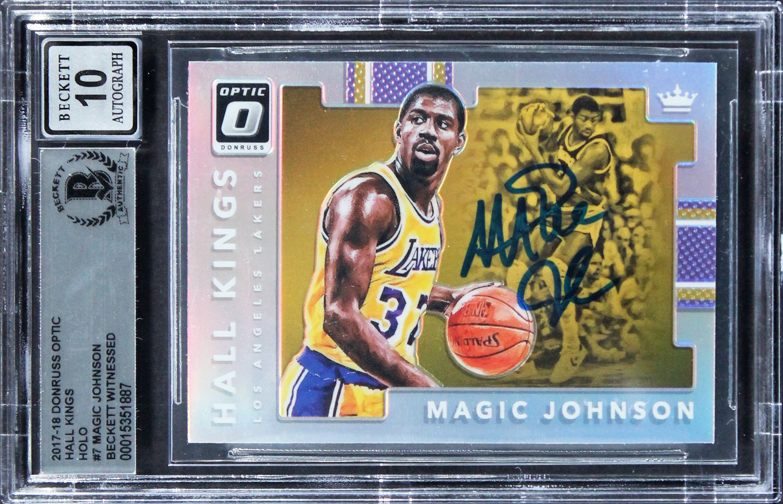 Magic Johnson Signed 2018 Donruss Optic Hall Kings Holo #7 Card Auto 10 BAS Slab