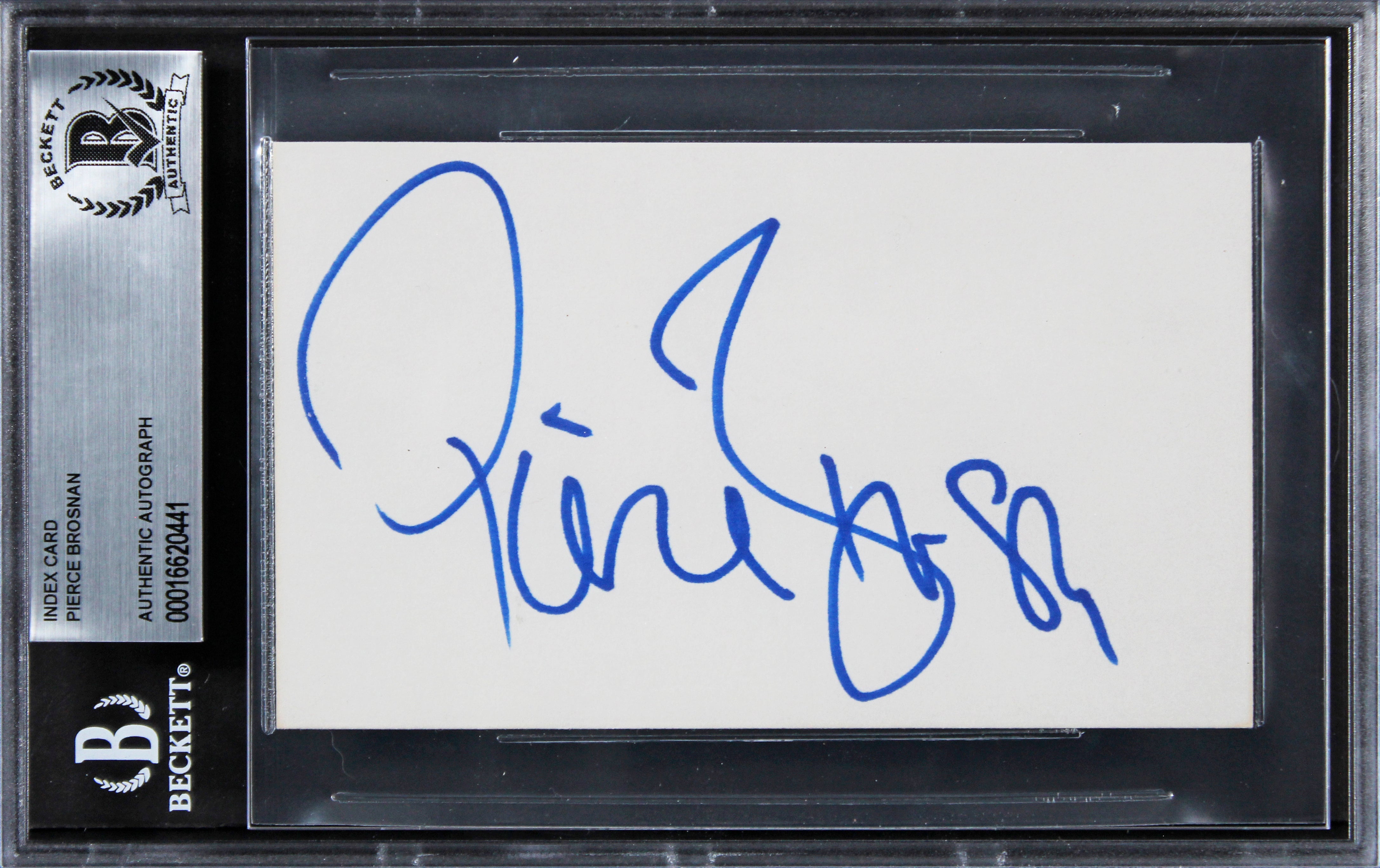 Pierce Brosnan GoldenEye Authentic Signed 3x5 Index Card BAS Slabbed