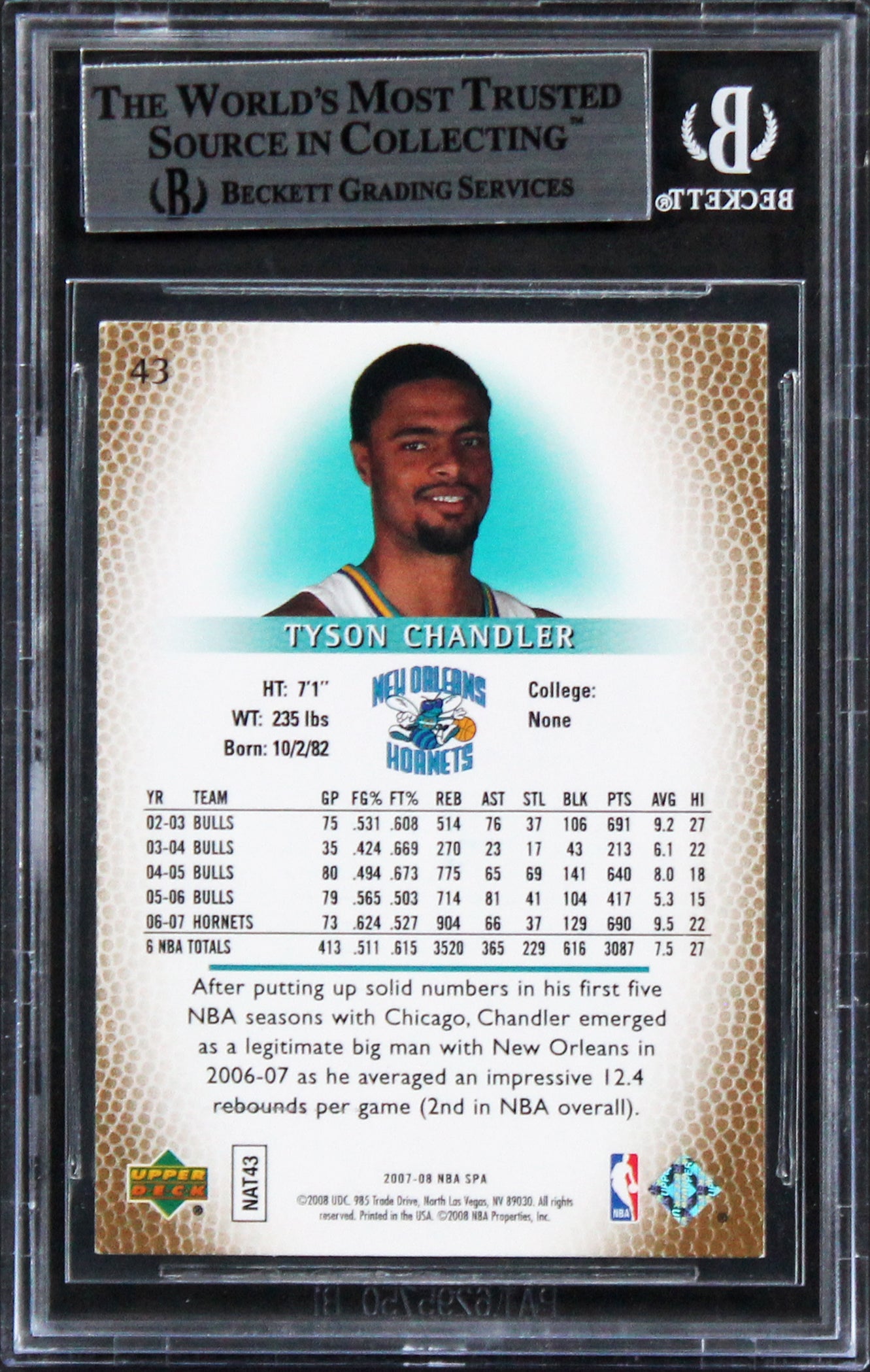 Hornets Tyson Chandler Authentic Signed Card 2007 SP Authentic #43 BAS Slabbed