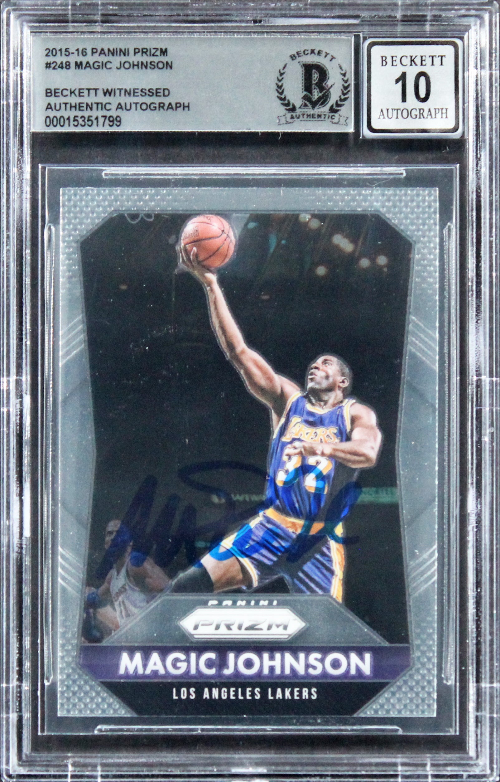 Lakers Magic Johnson Signed 2015 Panini Prizm #248 Card Auto 10! BAS Slabbed