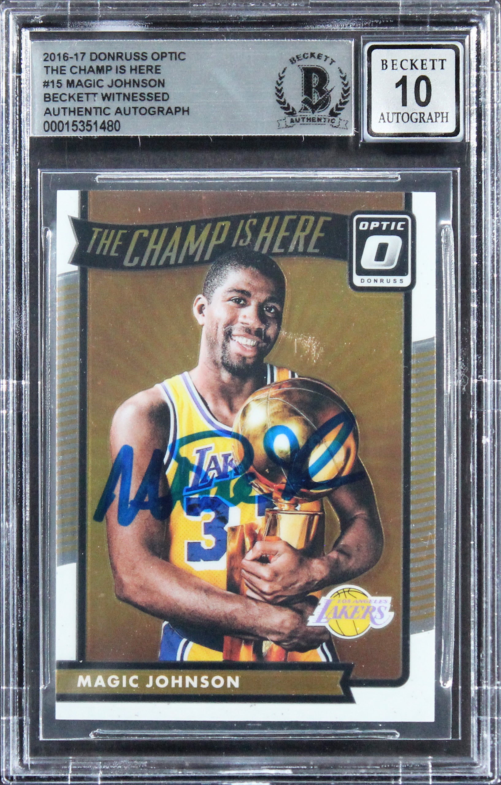 Magic Johnson Signed 2016 Donruss Optic TCIH #15 Card Auto 10! BAS Slabbed