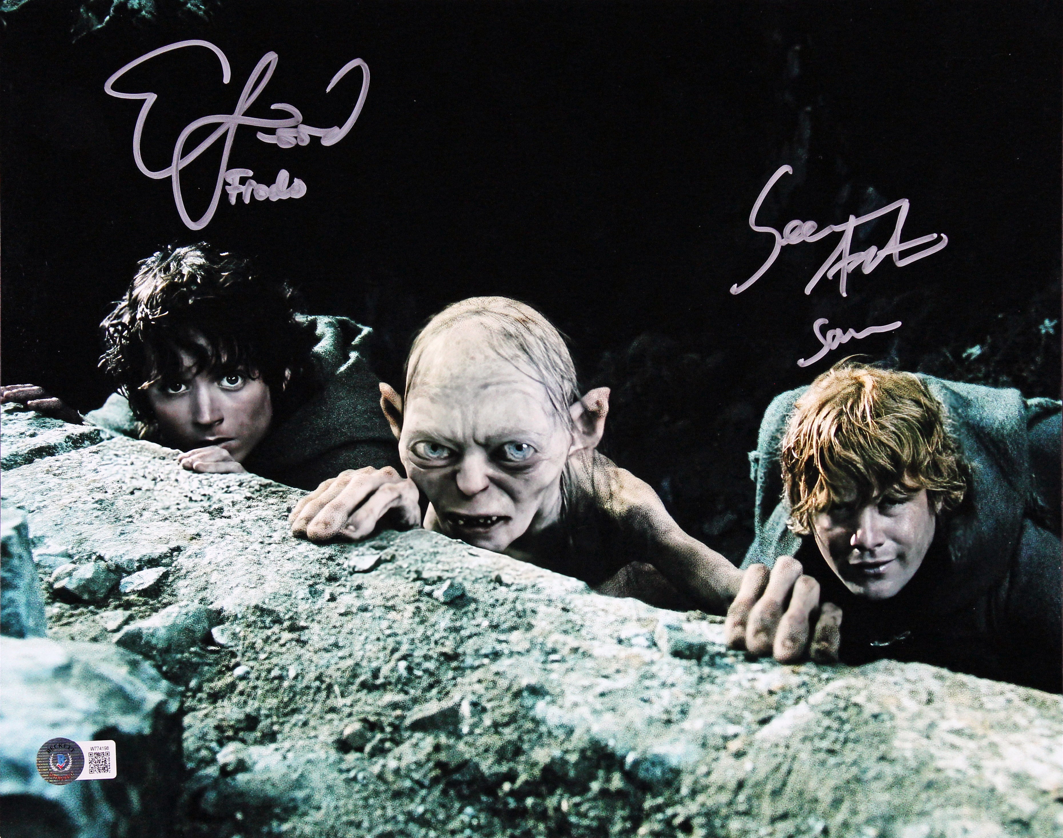 Elijah Wood & Sean Astin Lord of the Rings Signed 11x14 w/ Golum Photo BAS Wit