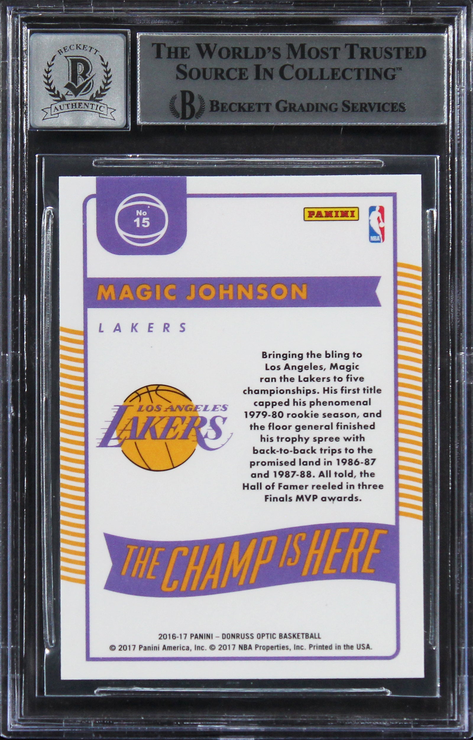 Magic Johnson Signed 2016 Donruss Optic TCIH #15 Card Auto 10! BAS Slabbed