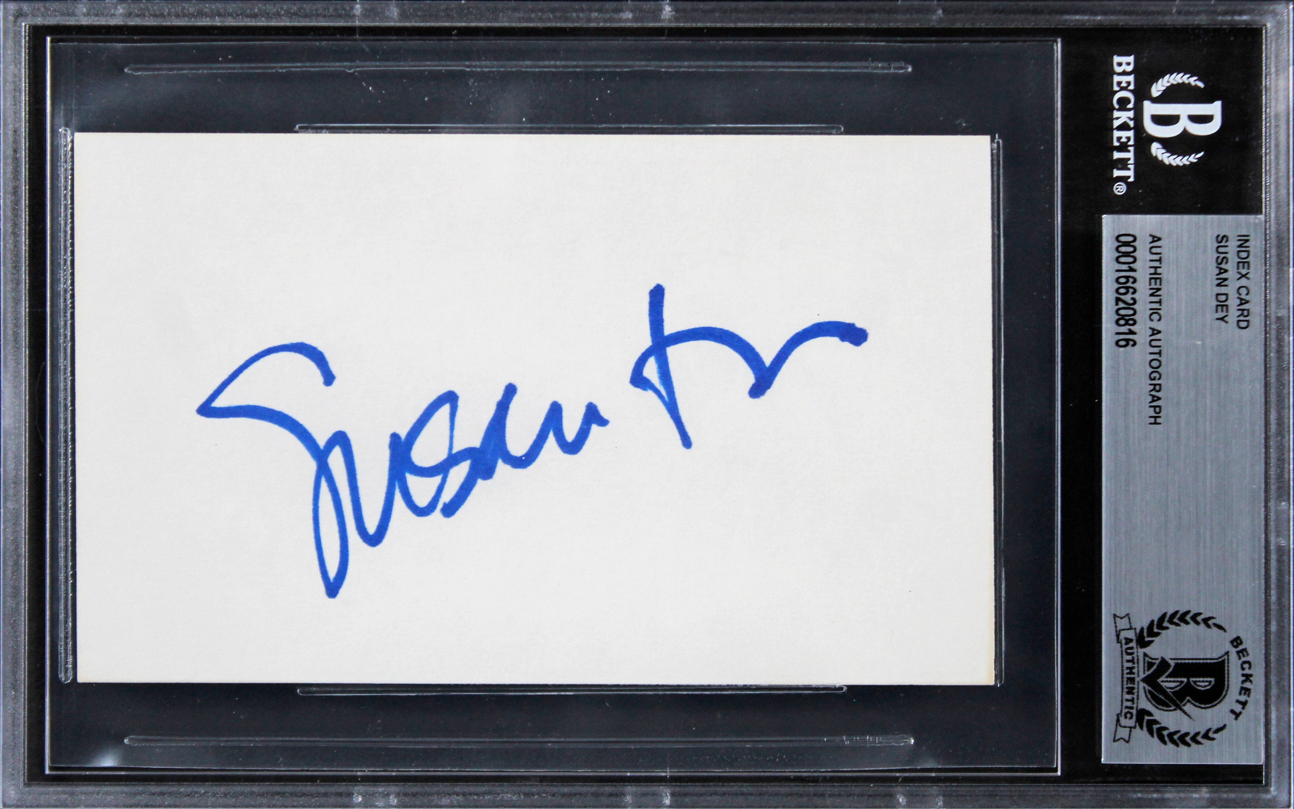 Susan Dey The Partridge Family Signed 3x5 Index Card w/ Blue Sig BAS Slabbed