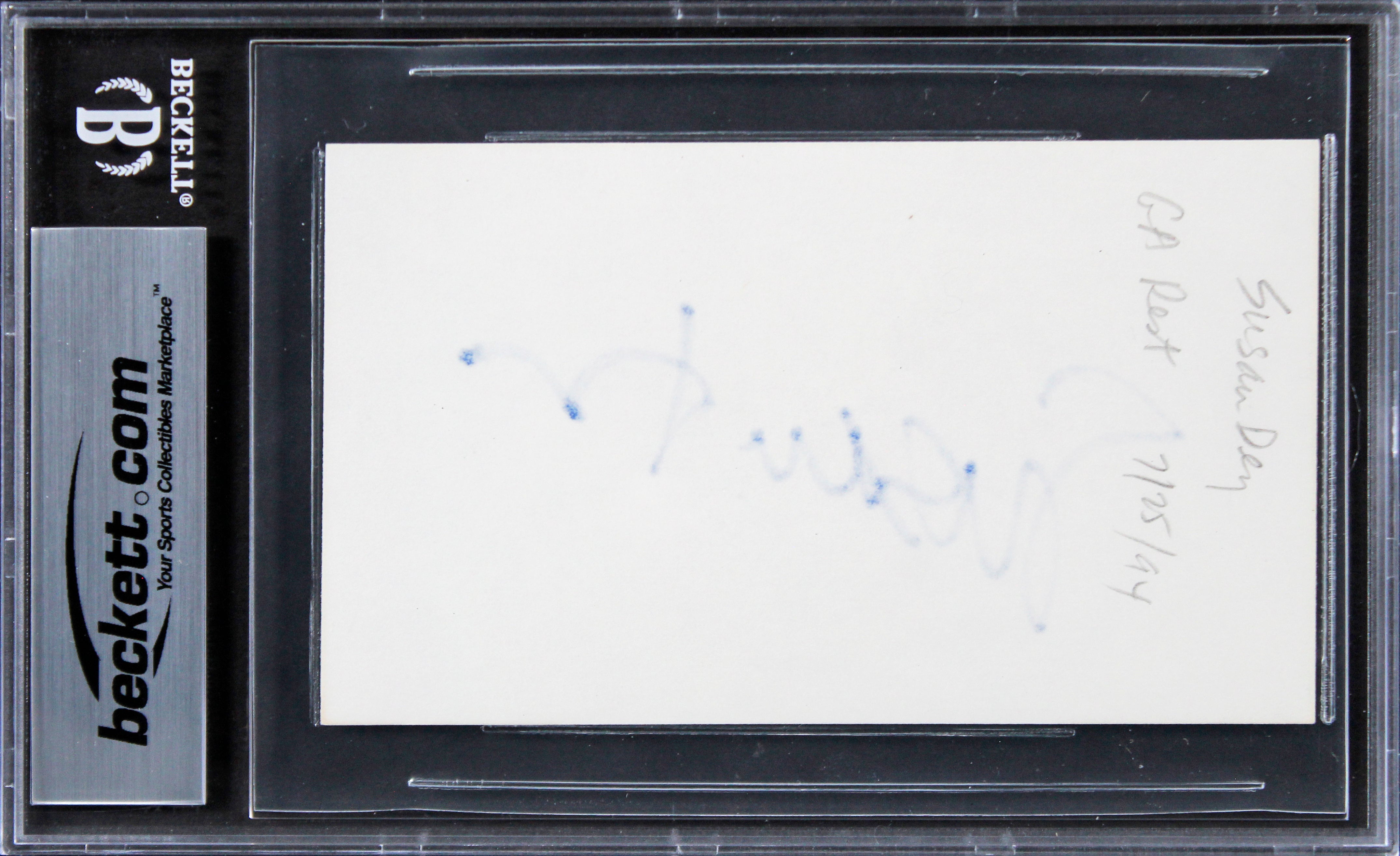 Susan Dey The Partridge Family Signed 3x5 Index Card w/ Blue Sig BAS Slabbed