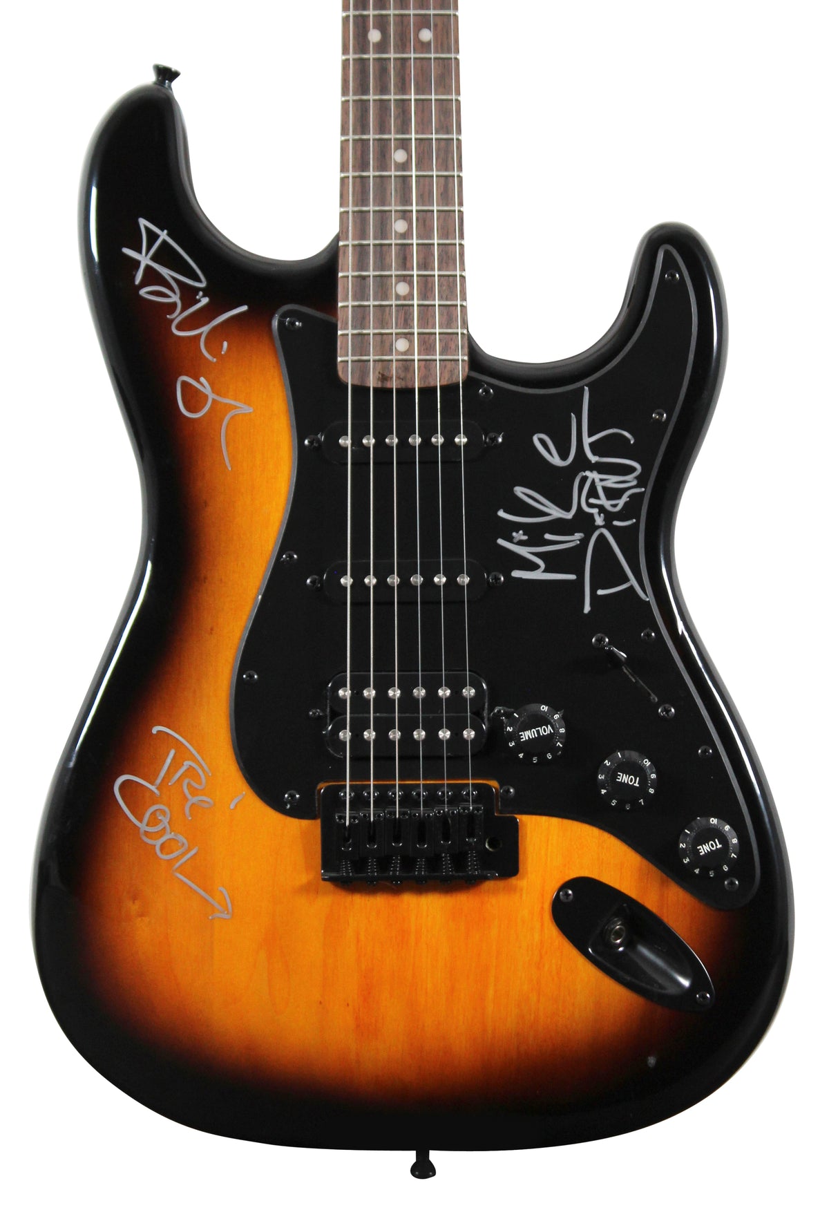 Green Day (3) Armstrong, Dirnt, Cool Signed Sunburst Fender Guitar JSA #YY56077