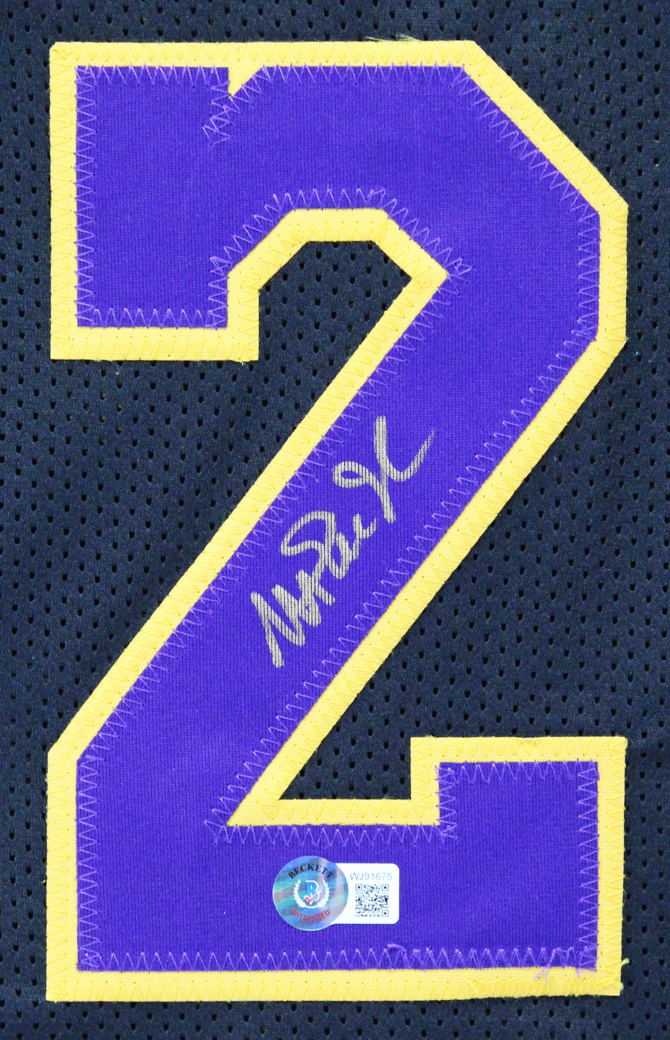 Magic Johnson Authentic Signed Black Pro Style Jersey Purple Numbers BAS Witness