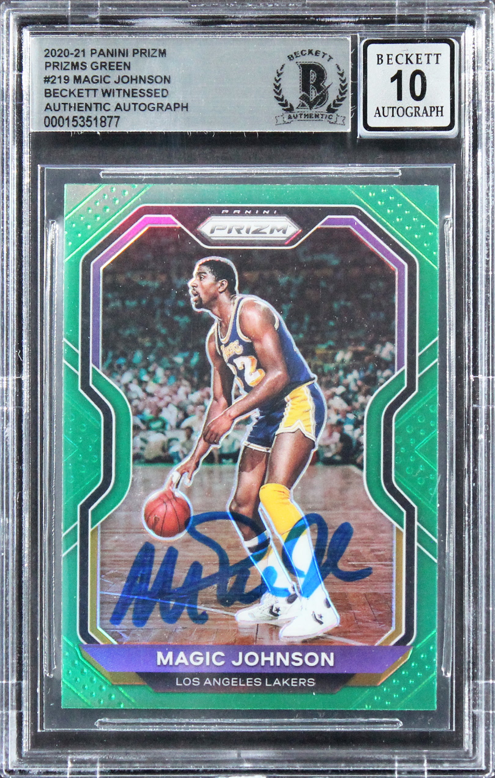Lakers Magic Johnson Signed 2020 Panini Prizm Green #219 Card Auto 10! BAS Slab