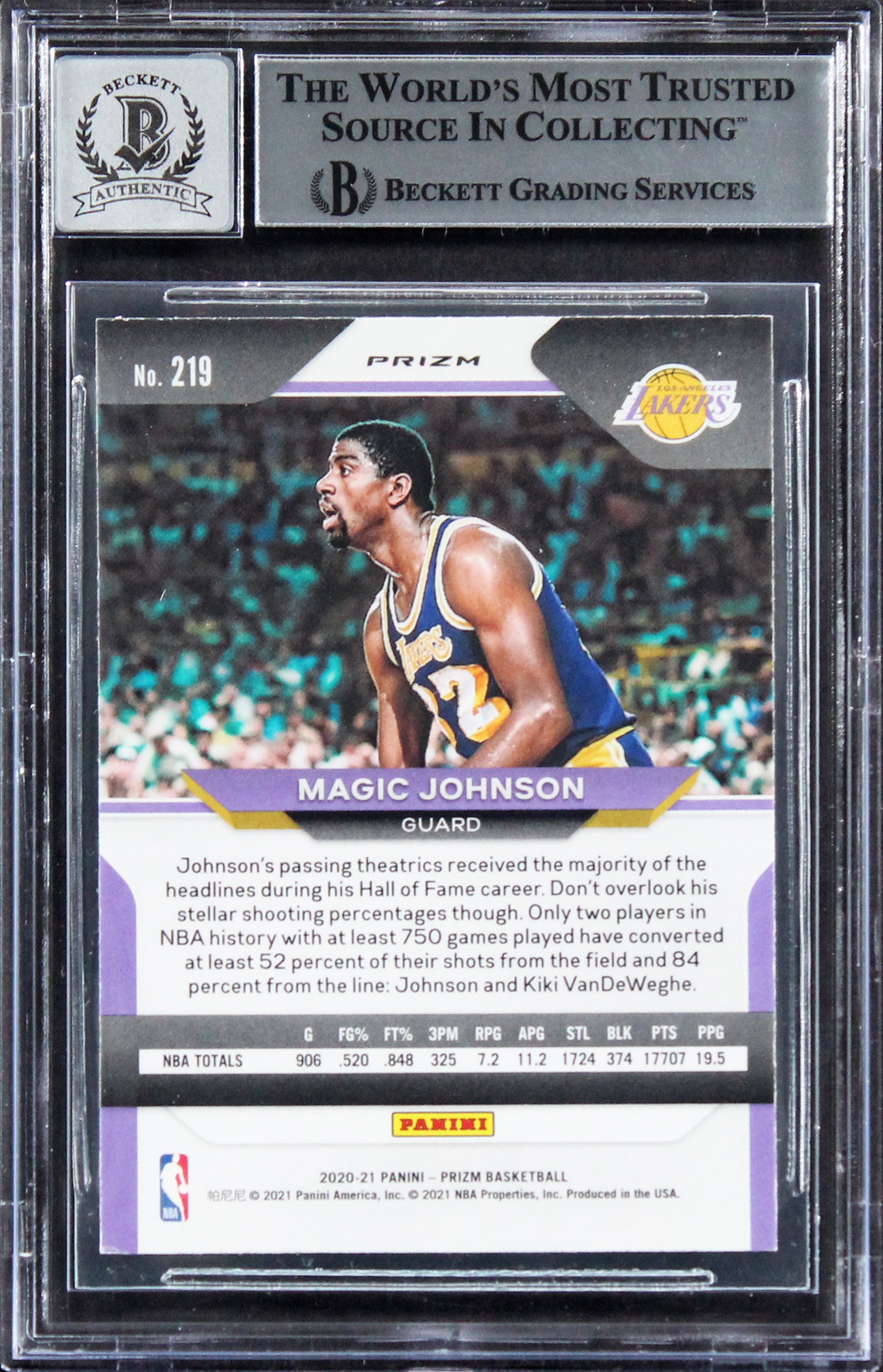 Lakers Magic Johnson Signed 2020 Panini Prizm Green #219 Card Auto 10! BAS Slab