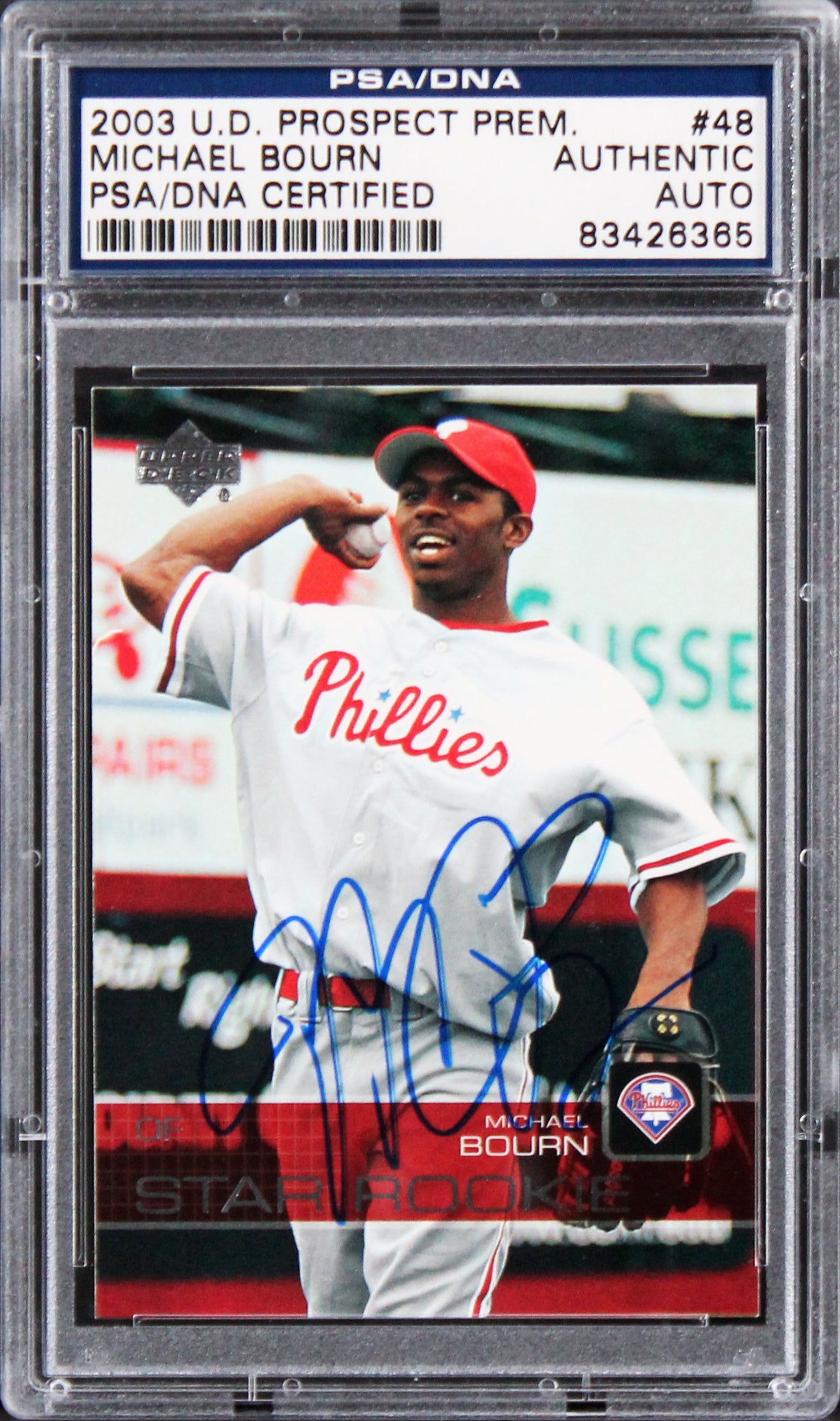 Phillies Michael Bourn Authentic Signed Card 2003 Ud Prospect Rc #48 PSA Slabbed