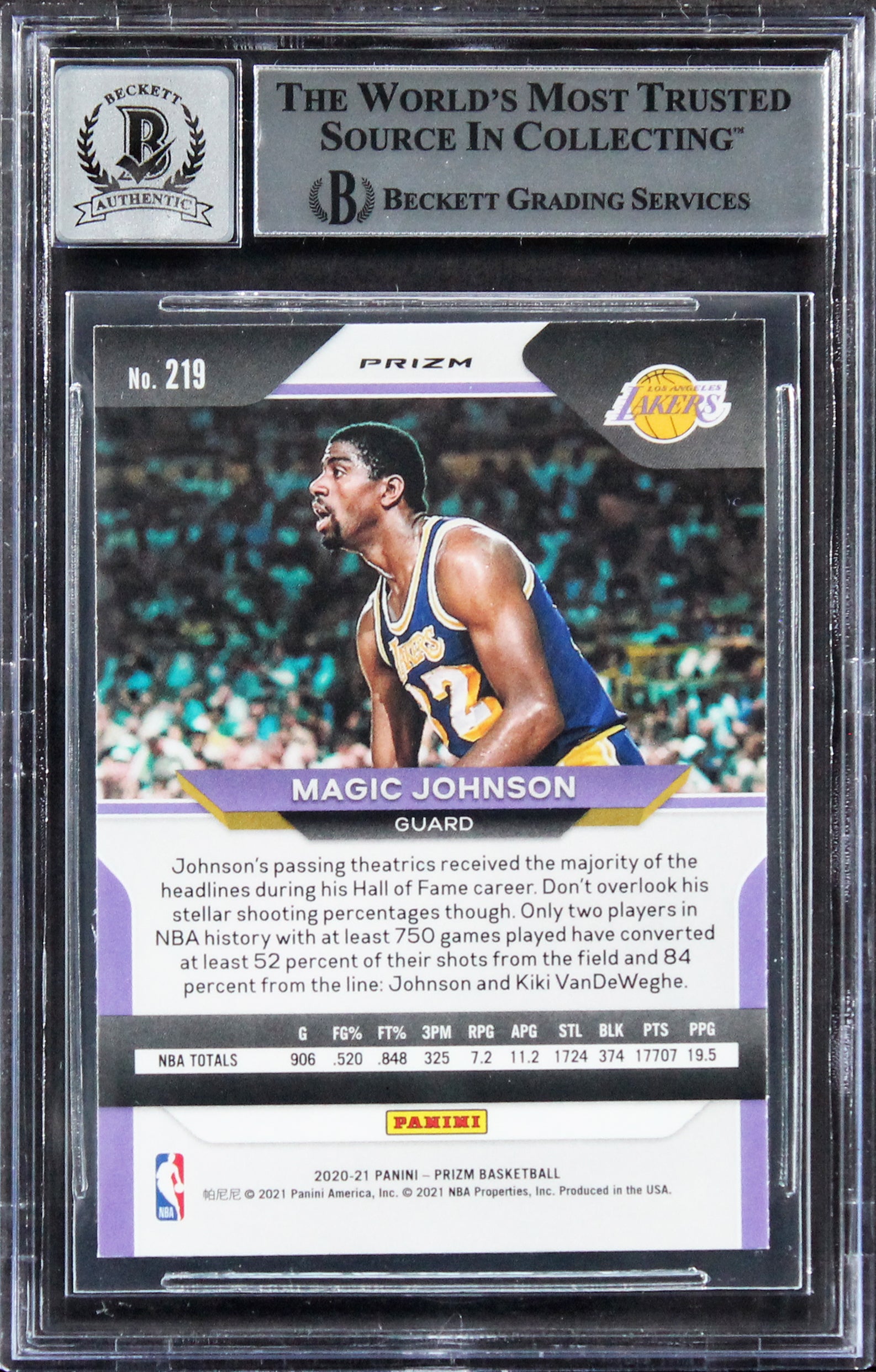 Lakers Magic Johnson Signed 2020 Panini Prizm Silver #219 Card Auto 10! BAS Slab