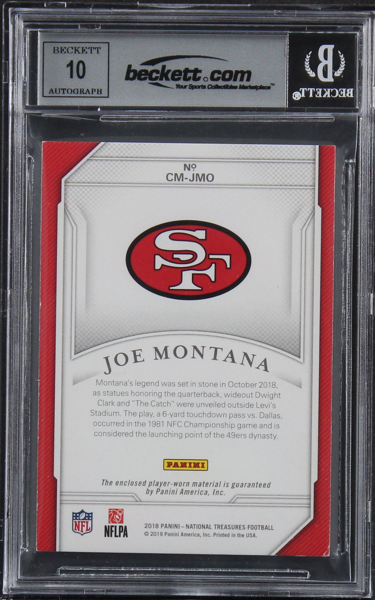 Joe Montana Signed 2018 Panini National Treasure Prime #89 Card Auto 10 BAS Slab