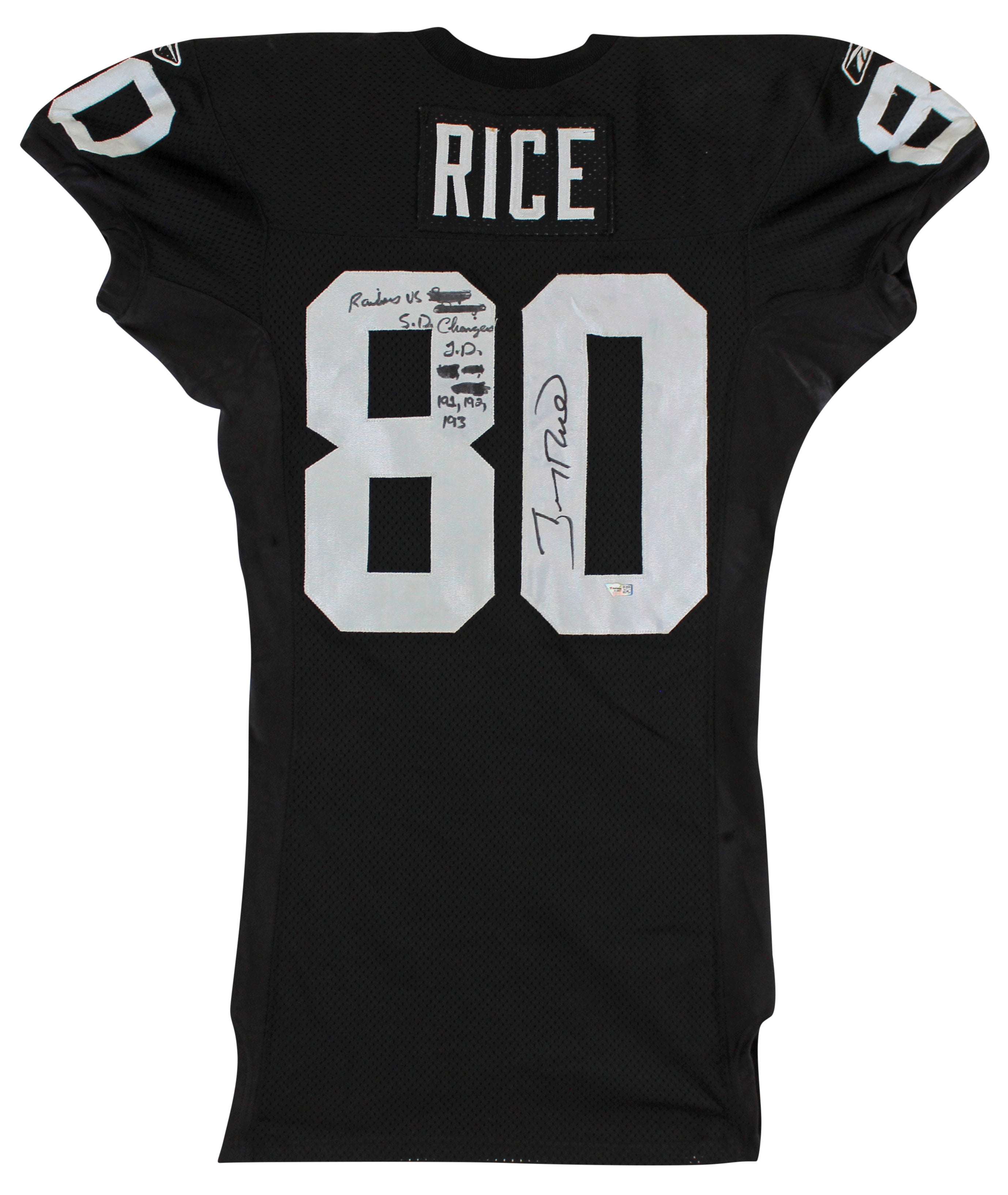 Raiders Jerry Rice "3 TD" Signed 2001 Game Used Reebok Black Jersey Fanatics