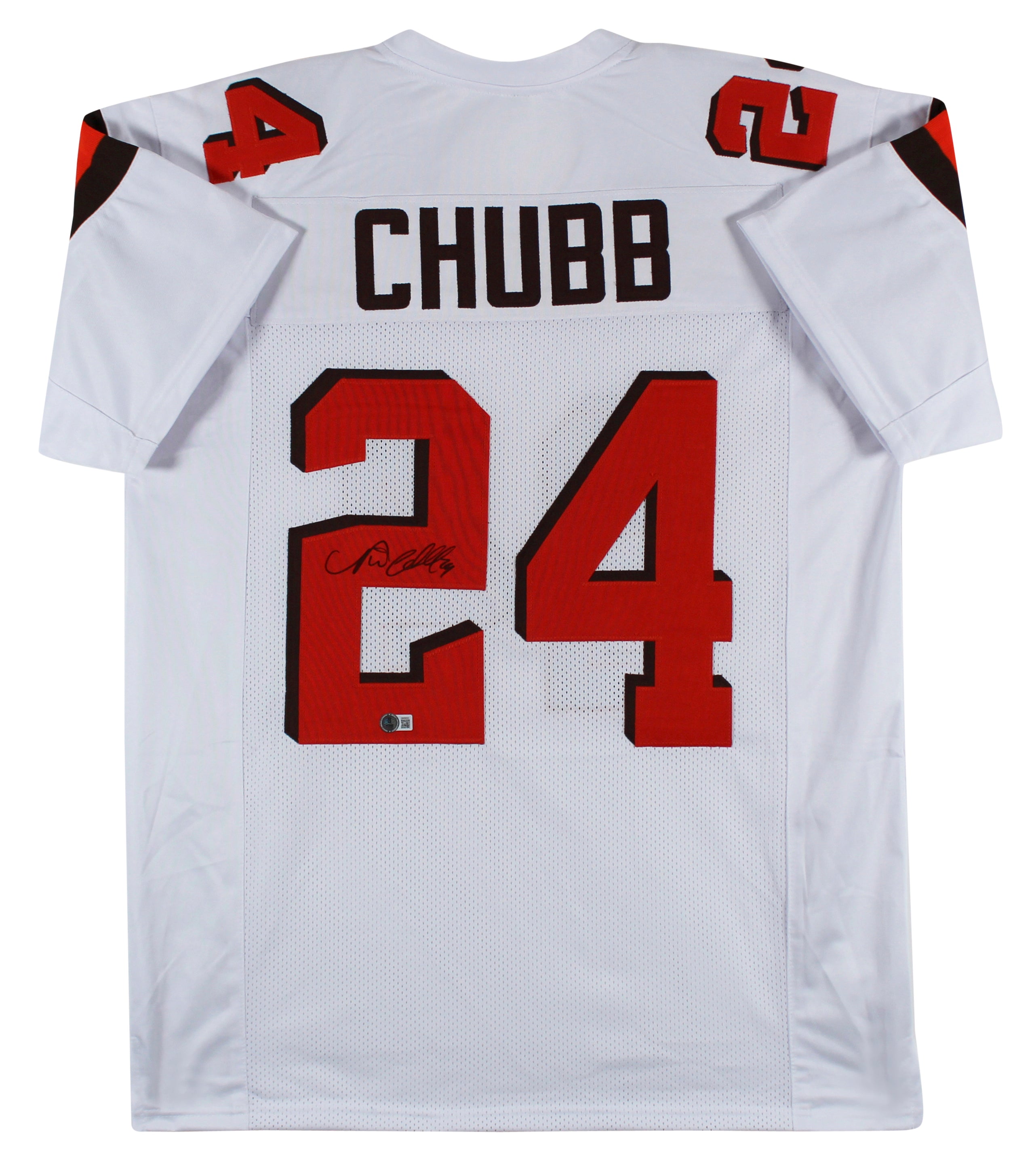 Nick Chubb Authentic Signed White Pro Style Jersey Autographed BAS Witnessed 2