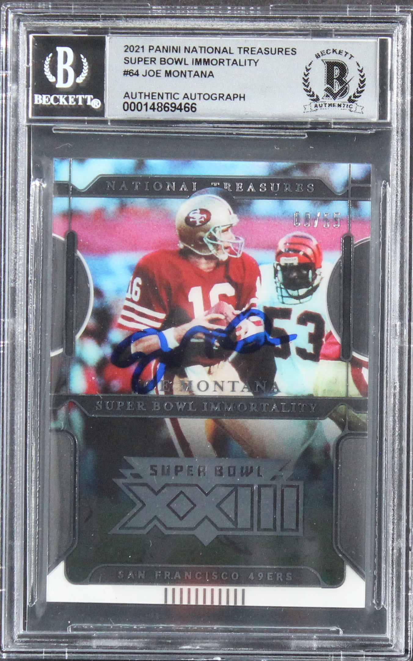 Joe Montana Signed 2021 Panini National Treasures #64 8/55 Card Auto 10 BAS Slab