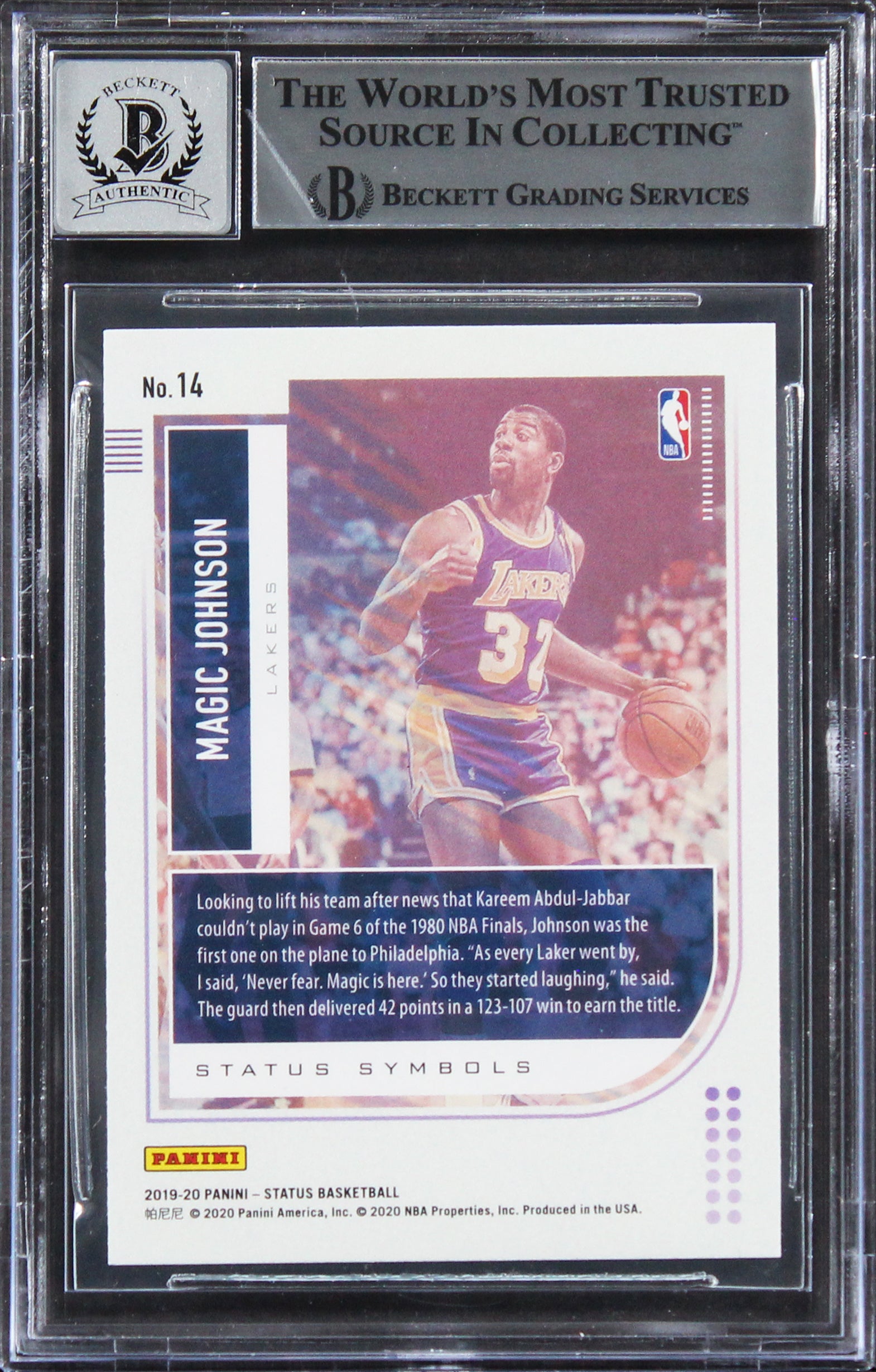 Lakers Magic Johnson Signed 2019 Panini Status Symbols #14 Card Auto 10 BAS Slab