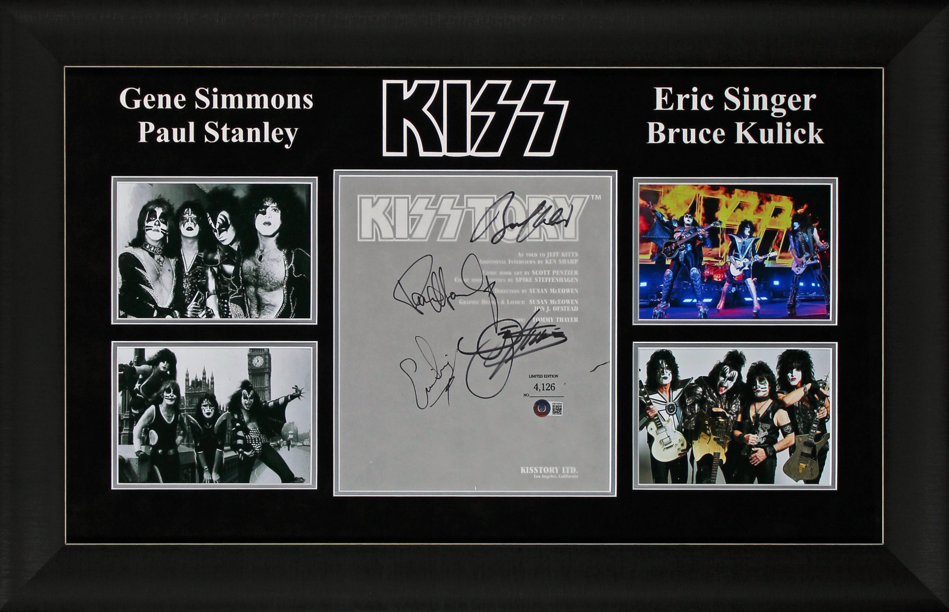 KISS (4) Simmons, Stanley, Frehley & Criss Signed Framed Display BAS #AB14592