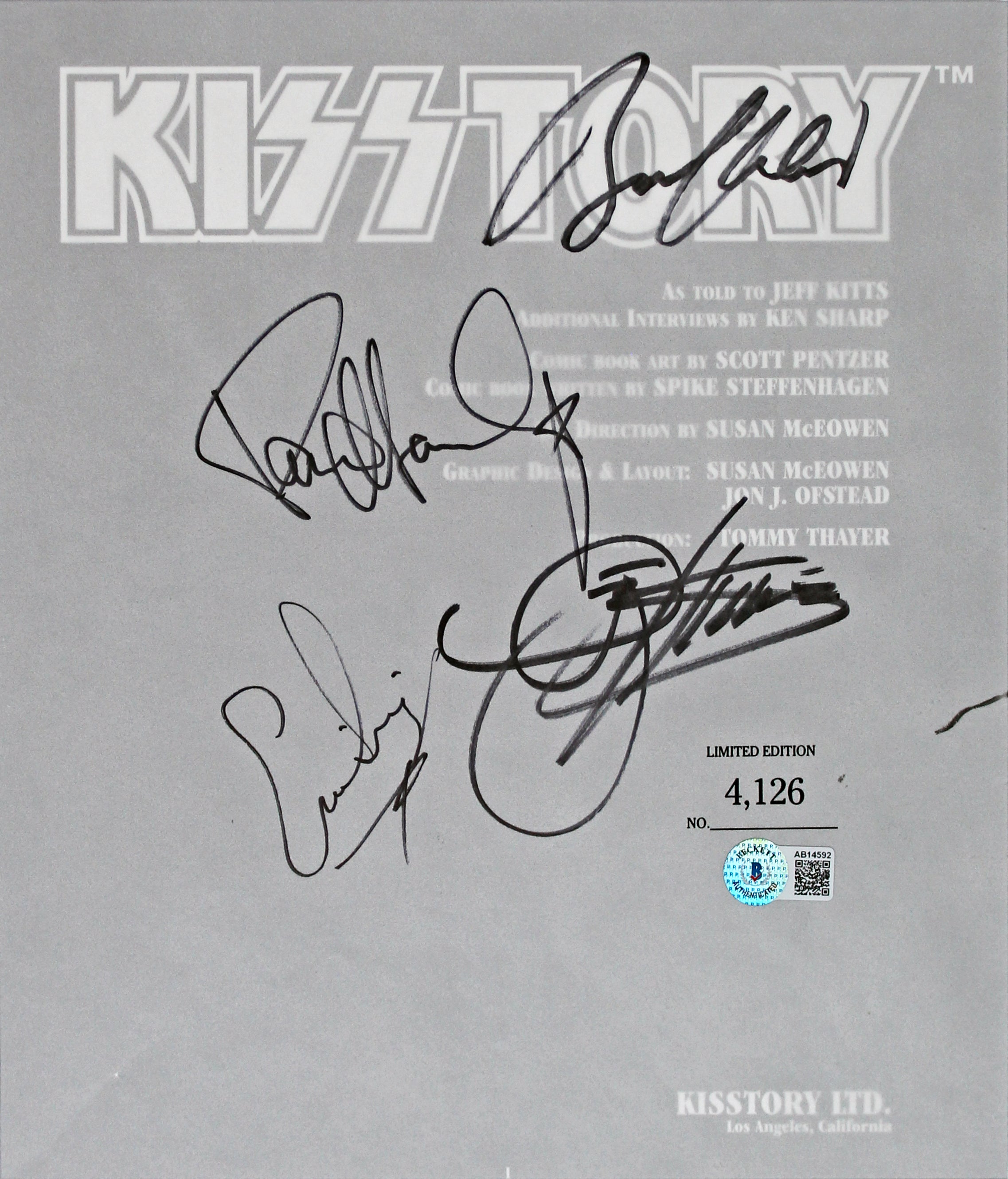 KISS (4) Simmons, Stanley, Frehley & Criss Signed Framed Display BAS #AB14592
