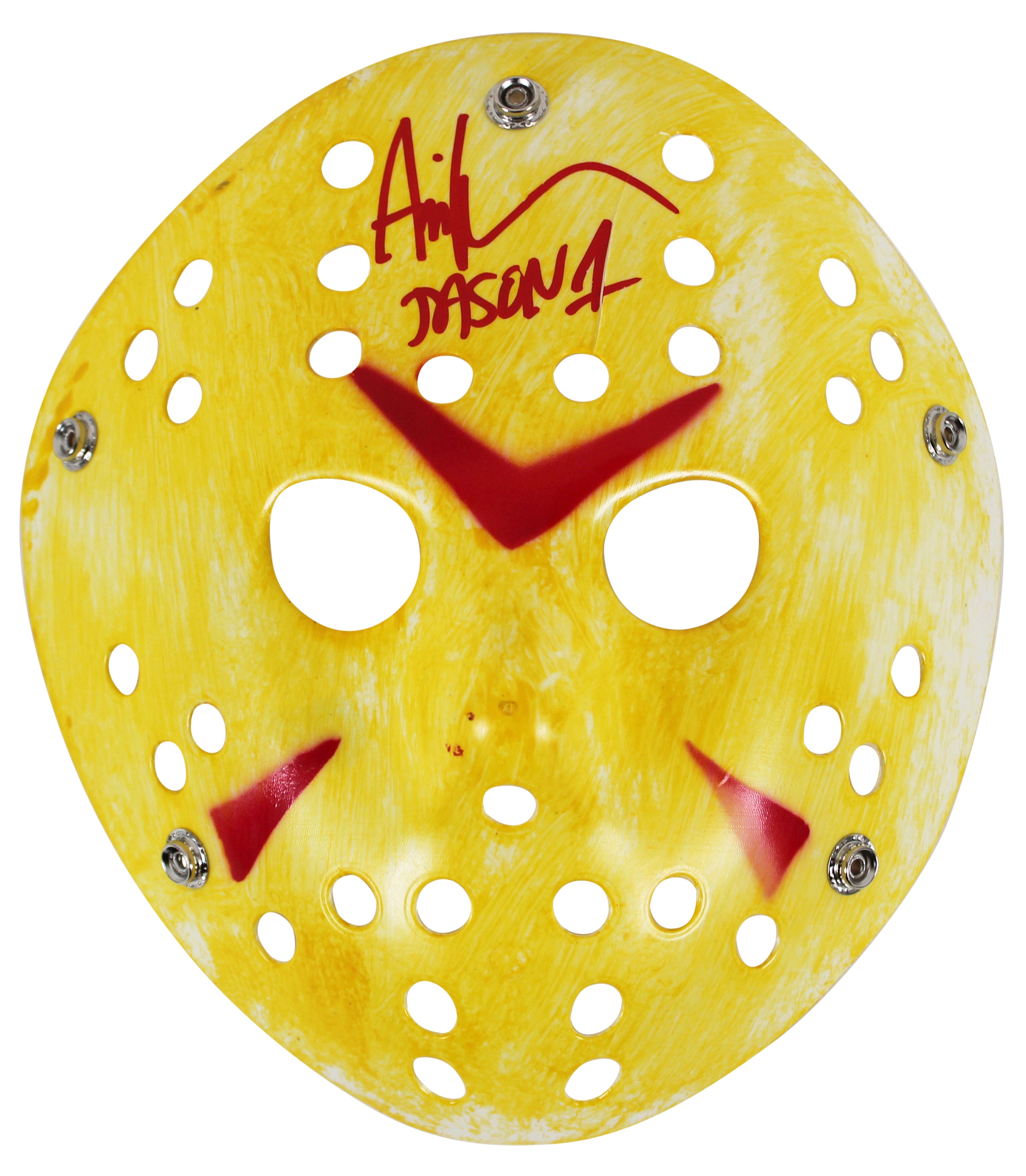 Ari Lehman Friday The 13th "Jason 1" Signed Yellow Jason Mask BAS #WM01521