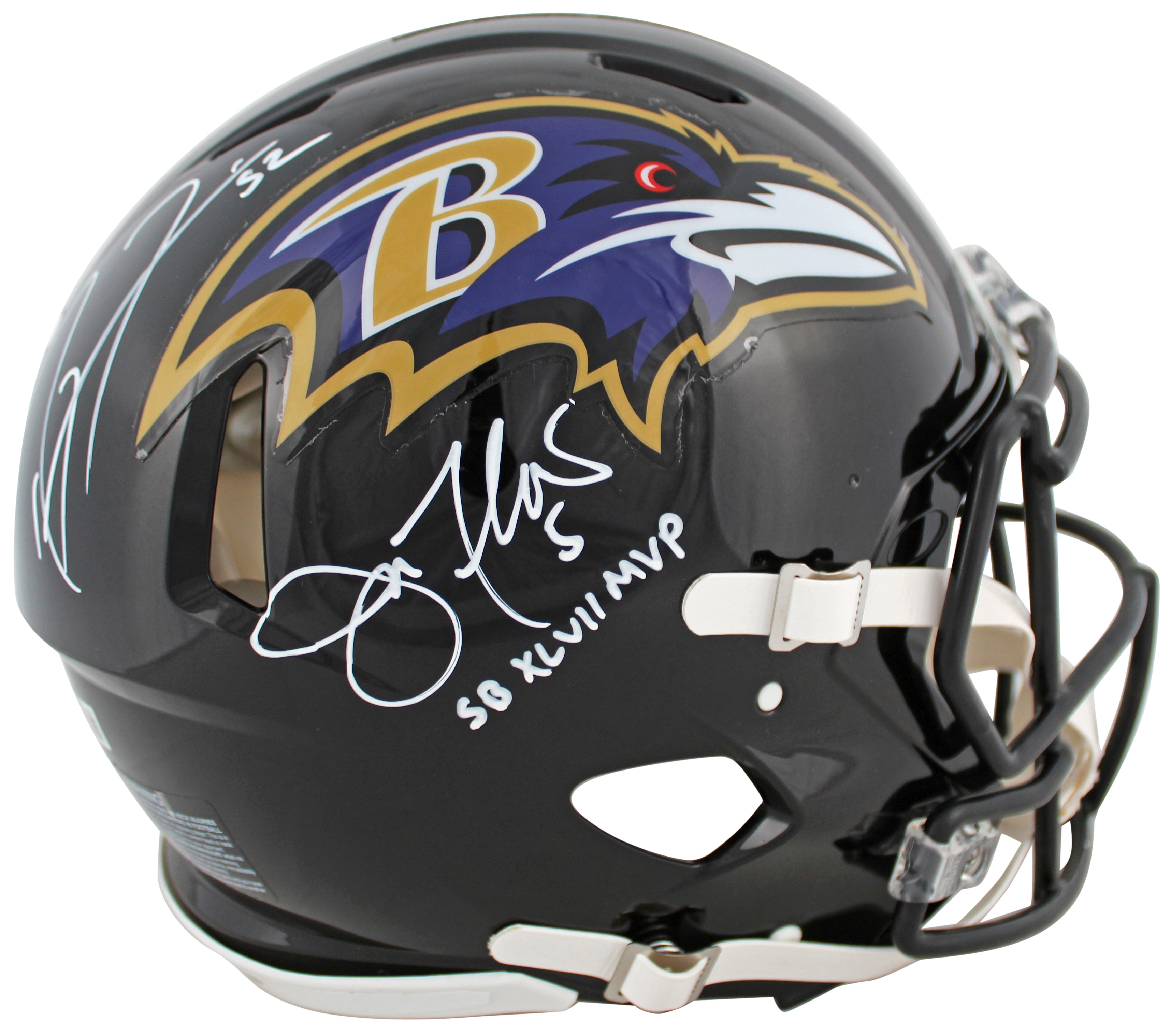Ravens Ray Lewis & Joe Flacco Signed Full Size Speed Proline Helmet BAS Witness