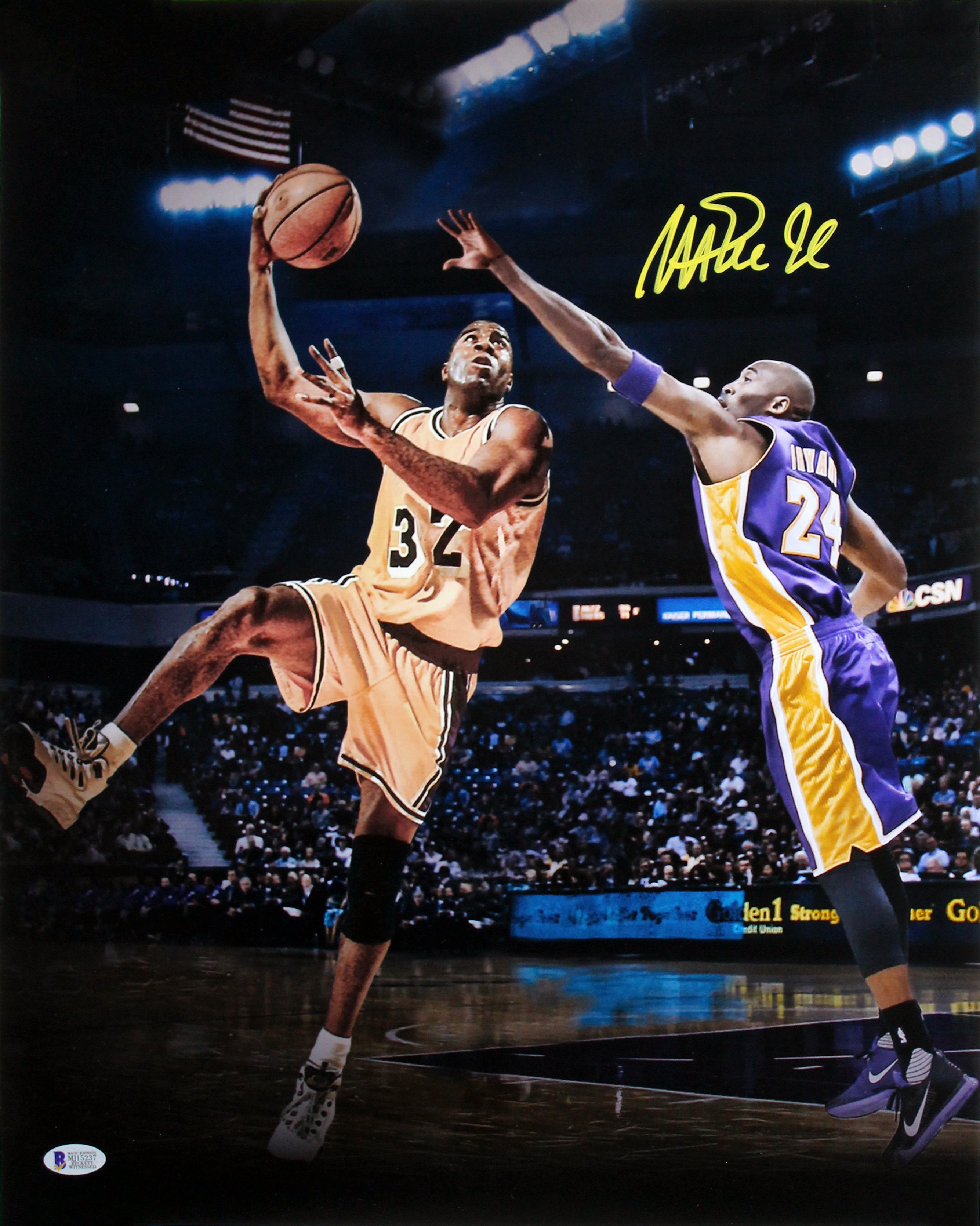 Lakers Magic Johnson Authentic Signed 16x20 Vs Kobe Edit Photo BAS Witnessed