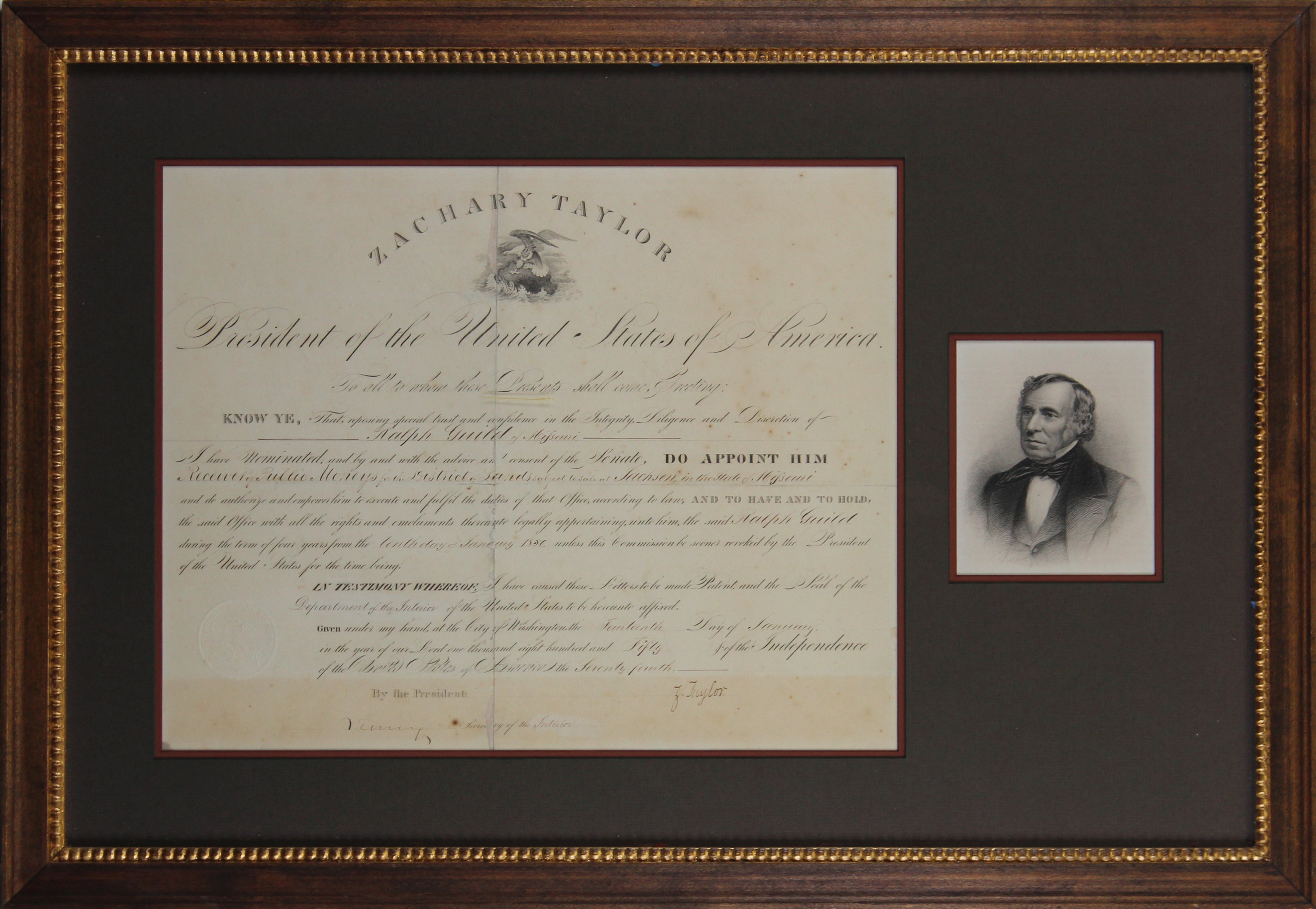 Zachary Taylor Authentic Signed 12.5x16 Framed Document Autographed BAS #A39872