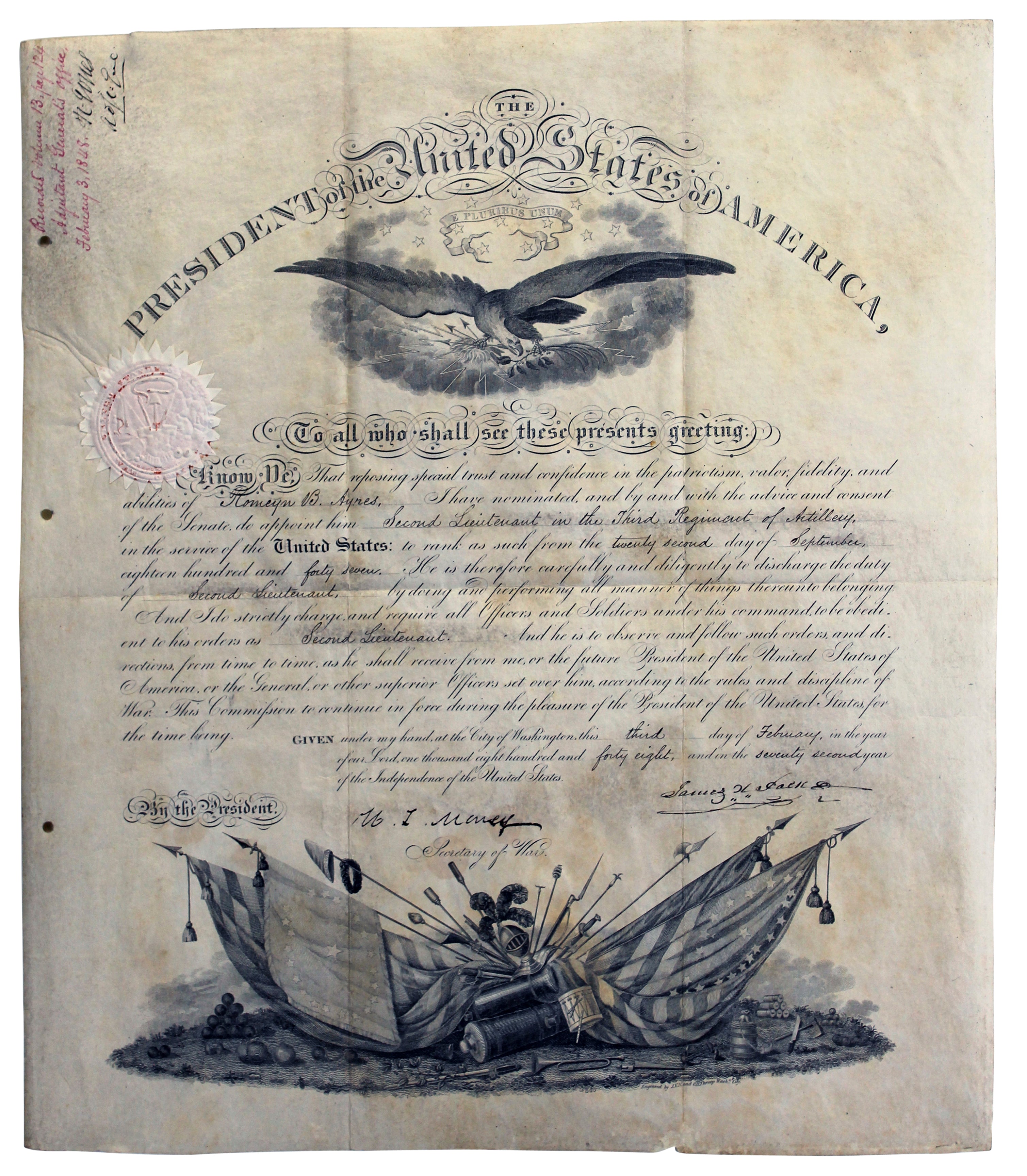 James K. Polk Authentic Signed 15.5x18 1848 Military Appointment Document BAS