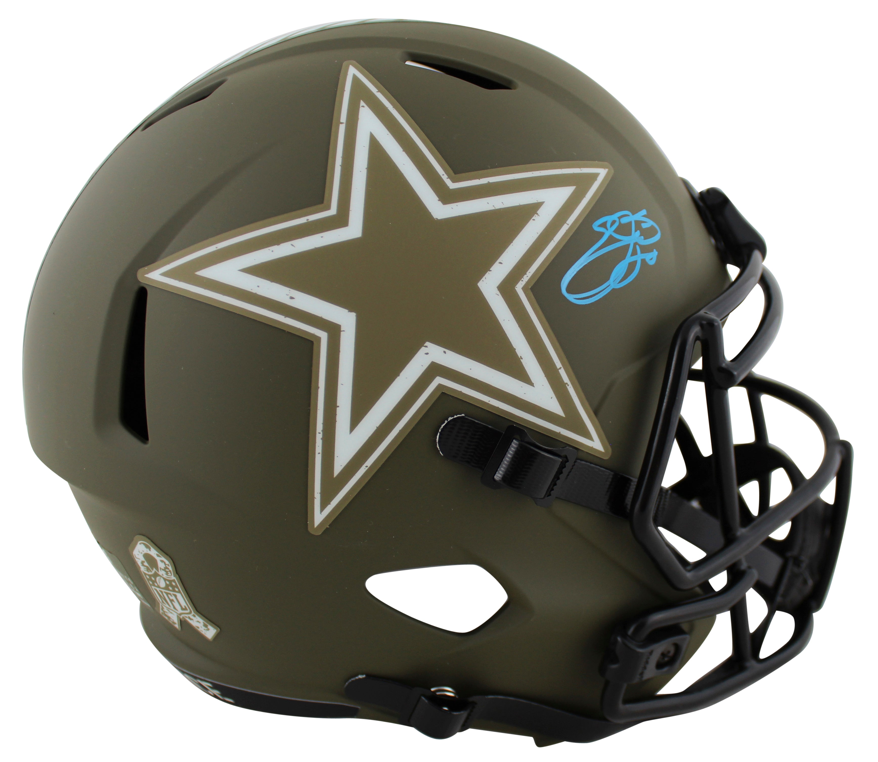 Cowboys Emmitt Smith Signed Salute To Service Full Size Speed Rep Helmet BAS Wit