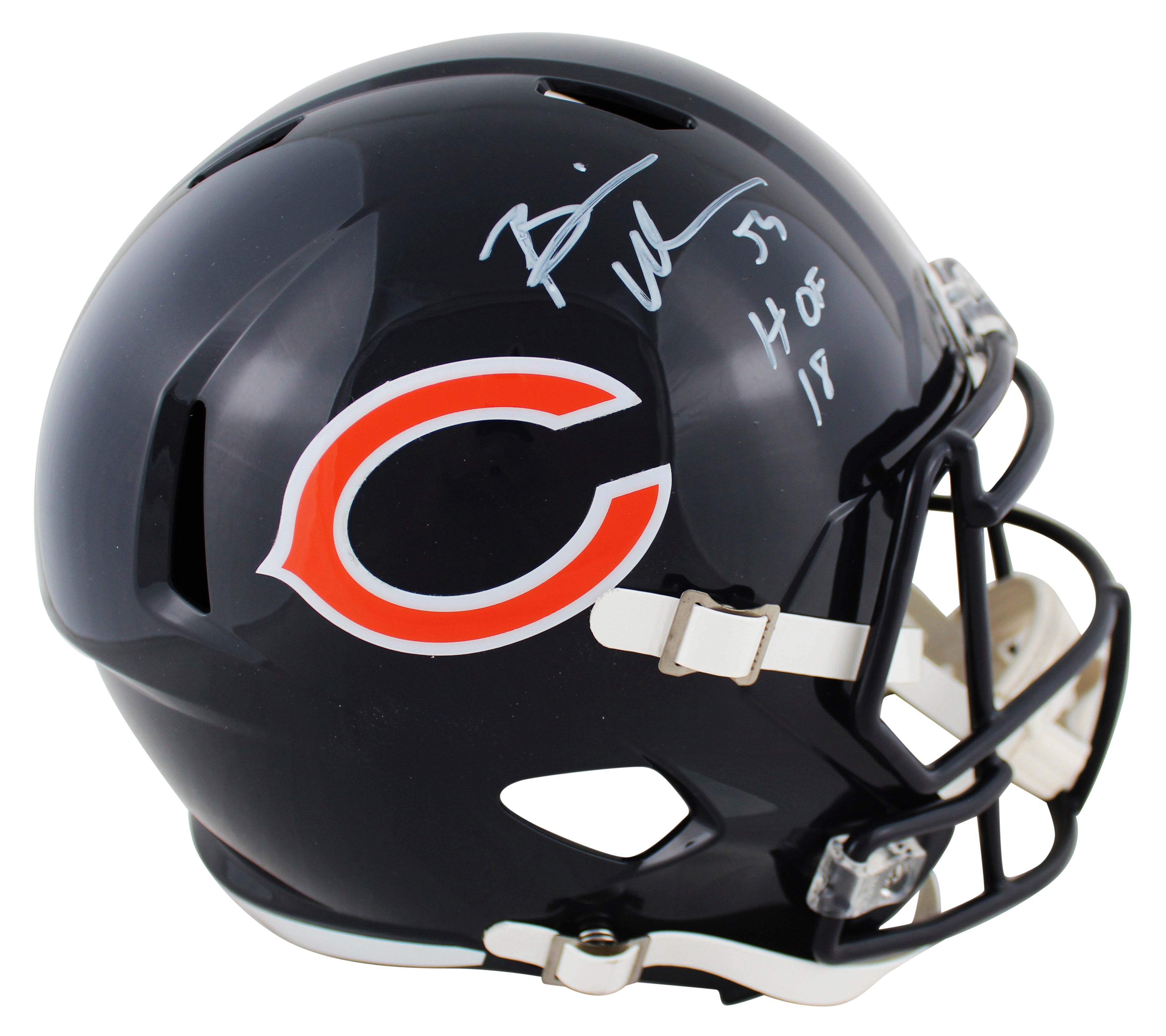 Bears Brian Urlacher "HOF 18" Signed Full Size Speed Rep Helmet BAS Witnessed