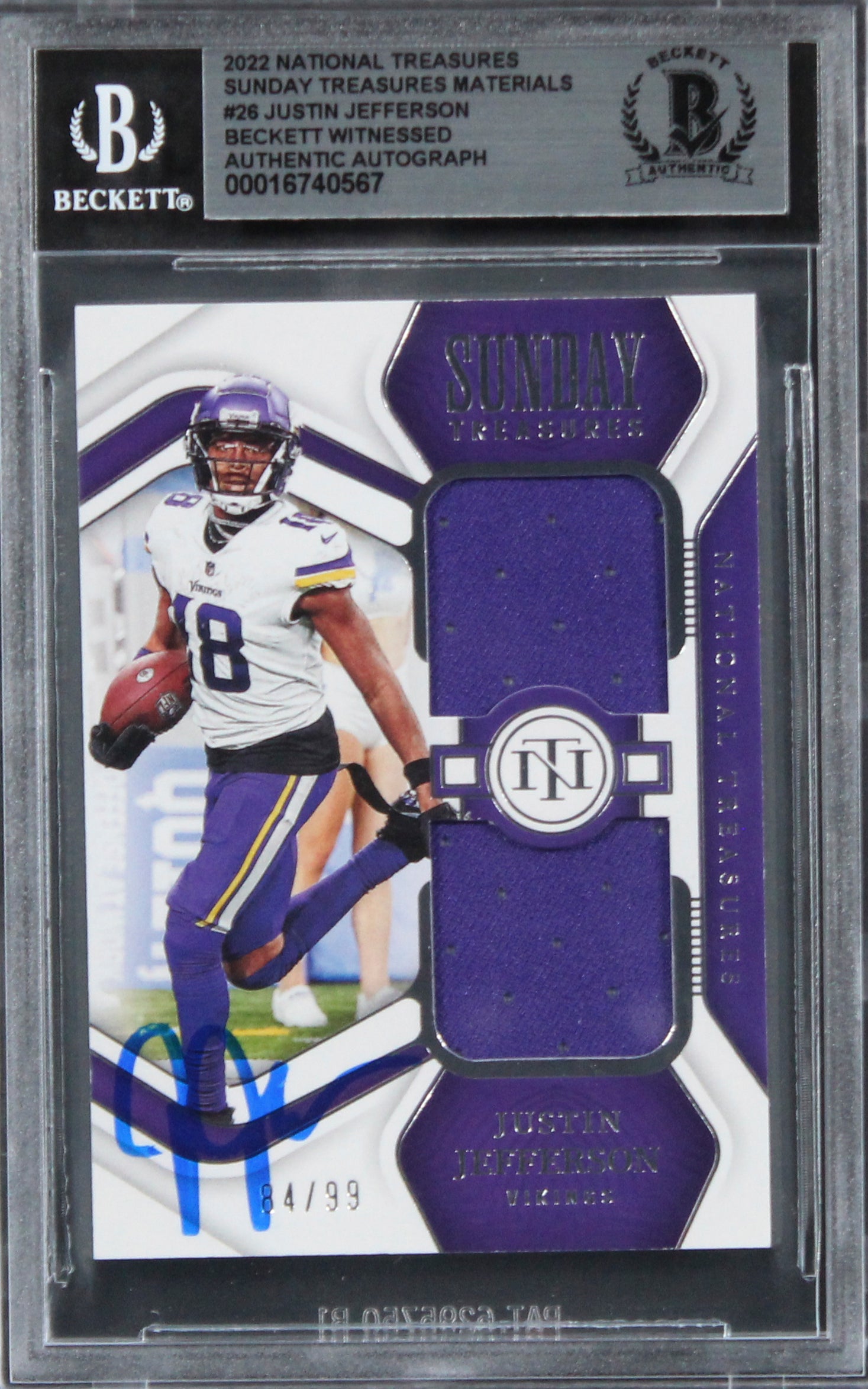 Vikings Justin Jefferson Signed 2022 National Treasures #26 #84/99 Card BAS Slab