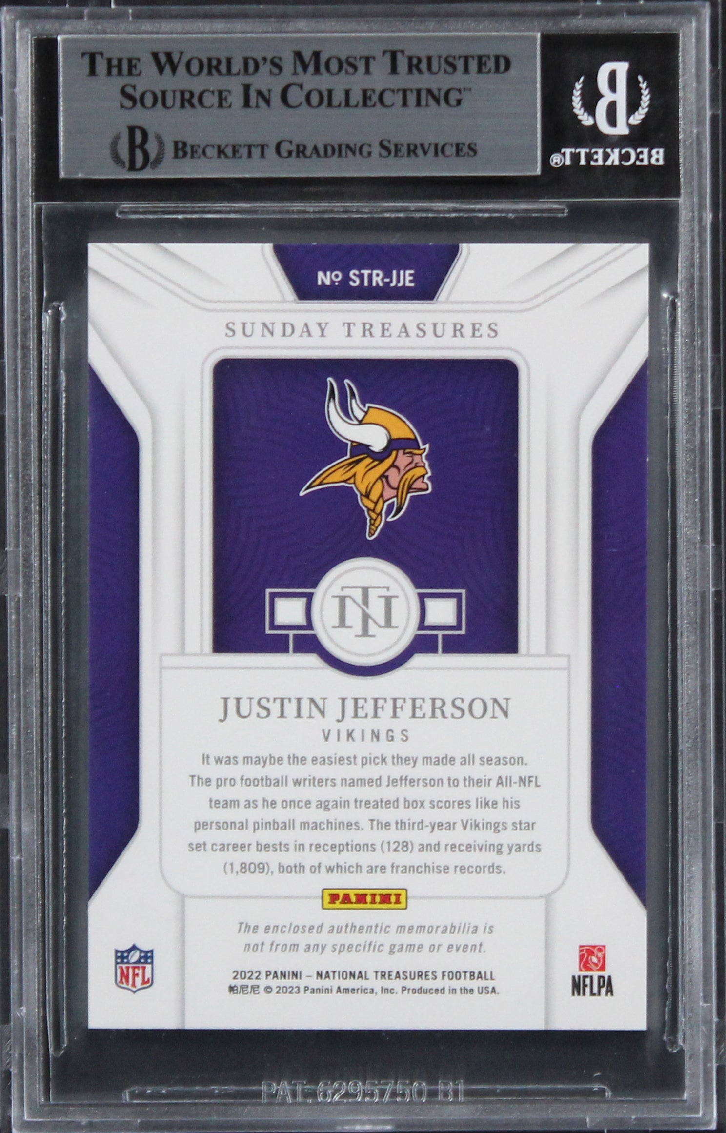 Vikings Justin Jefferson Signed 2022 National Treasures #26 #84/99 Card BAS Slab