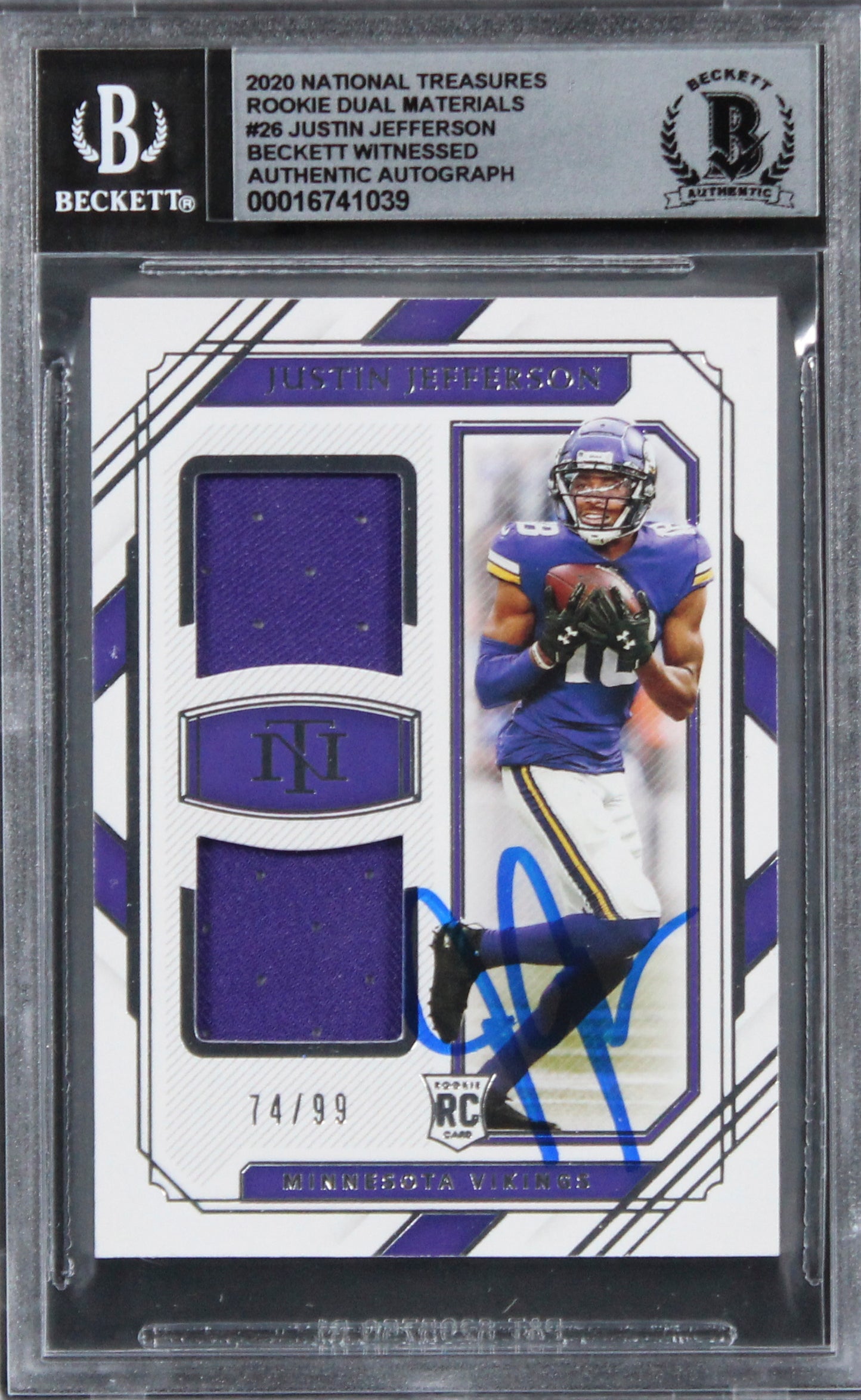 Vikings Justin Jefferson Signed 2020 Natl Treasure #26 74/99 RC Auto 10 BAS Slab