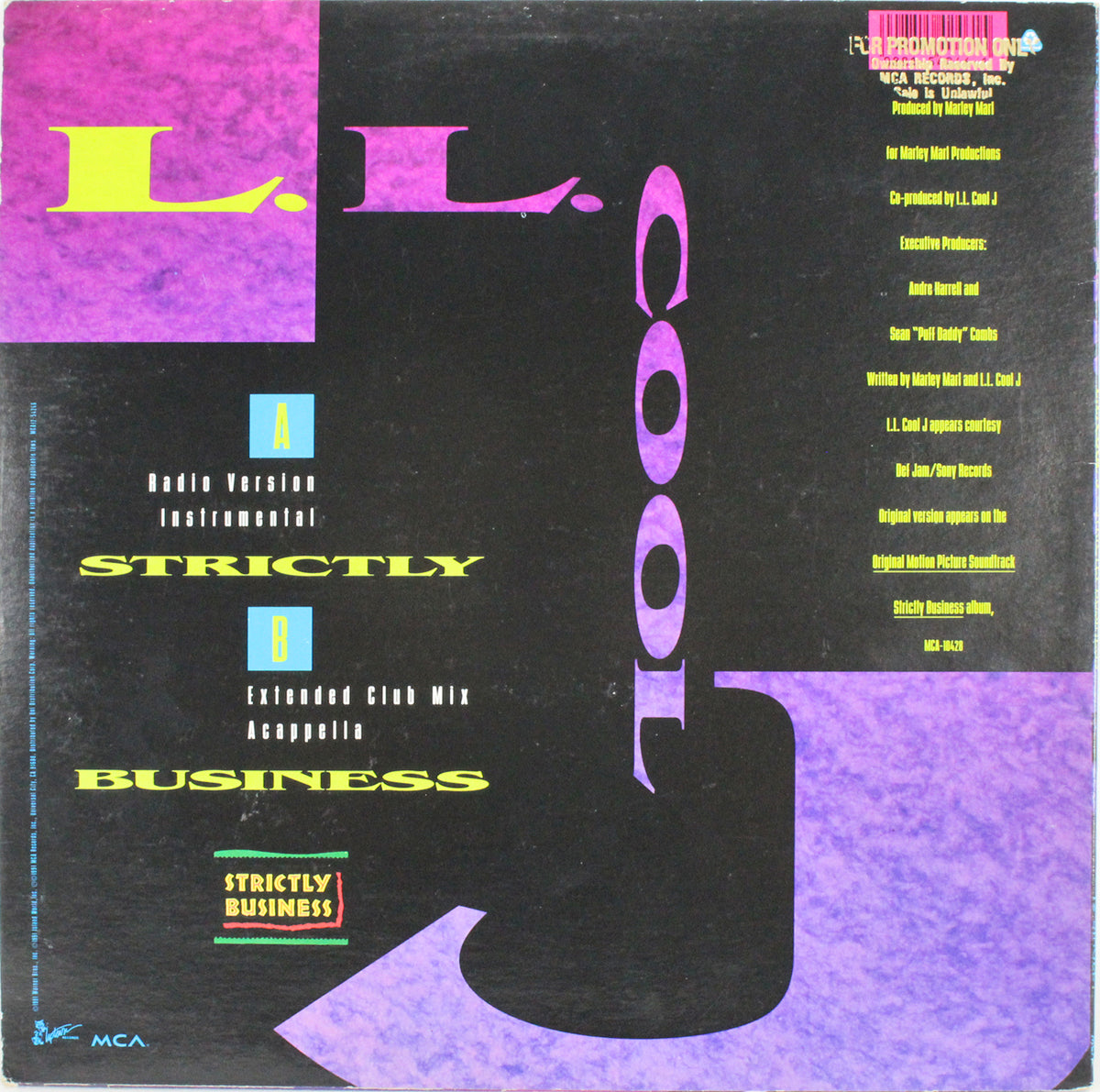 L.L. Cool J Signed Strictly Business Soundtrack Album Cover W/ Vinyl BAS #H13262
