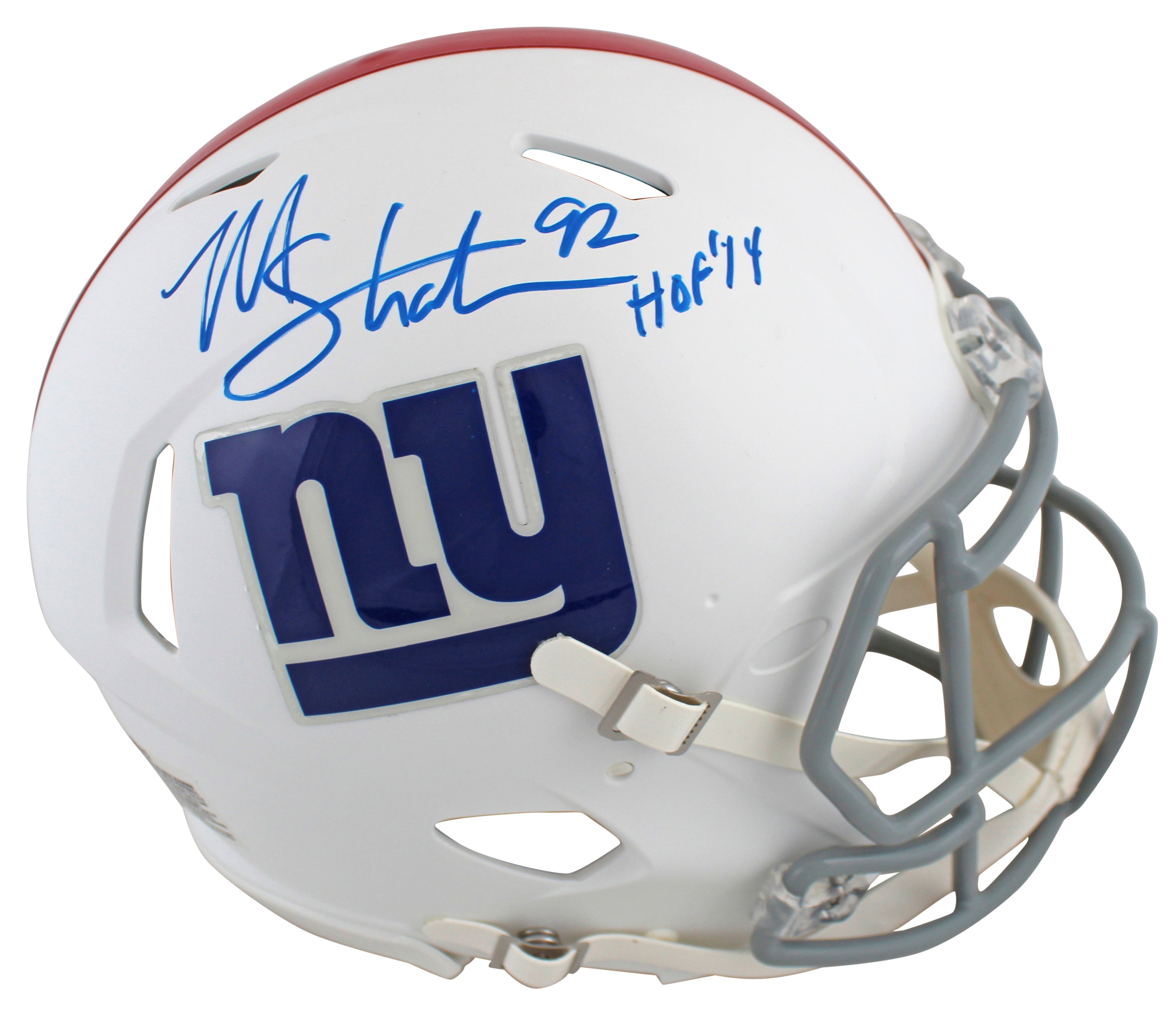 Giants Michael Strahan "HOF 14" Signed Flat White F/S Speed Proline Helmet BAS