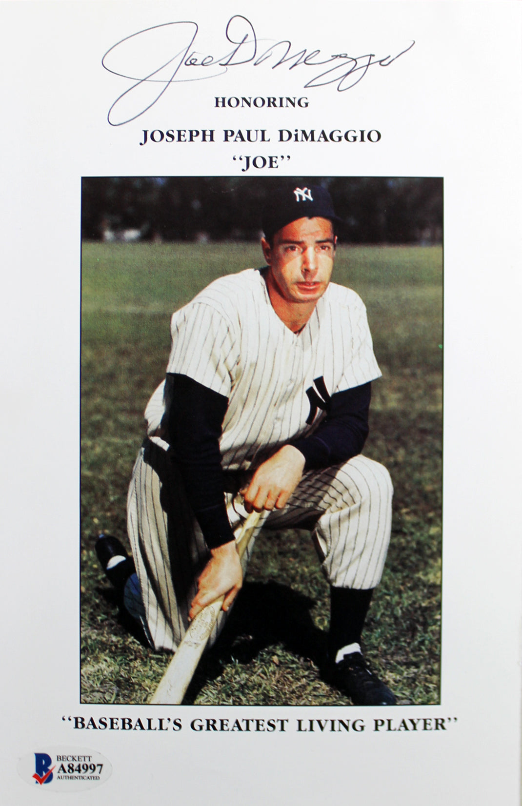 Yankees Joe DiMaggio Signed Bobby Bragan Youth Foundation Program BAS #A84997