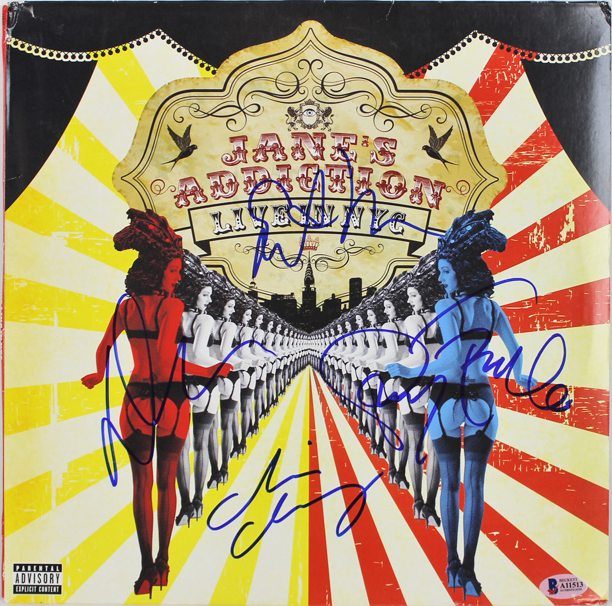 Jane's Addiction -Farrell, Navarro +2 Signed Live In NYC Album Cover BAS #A11513