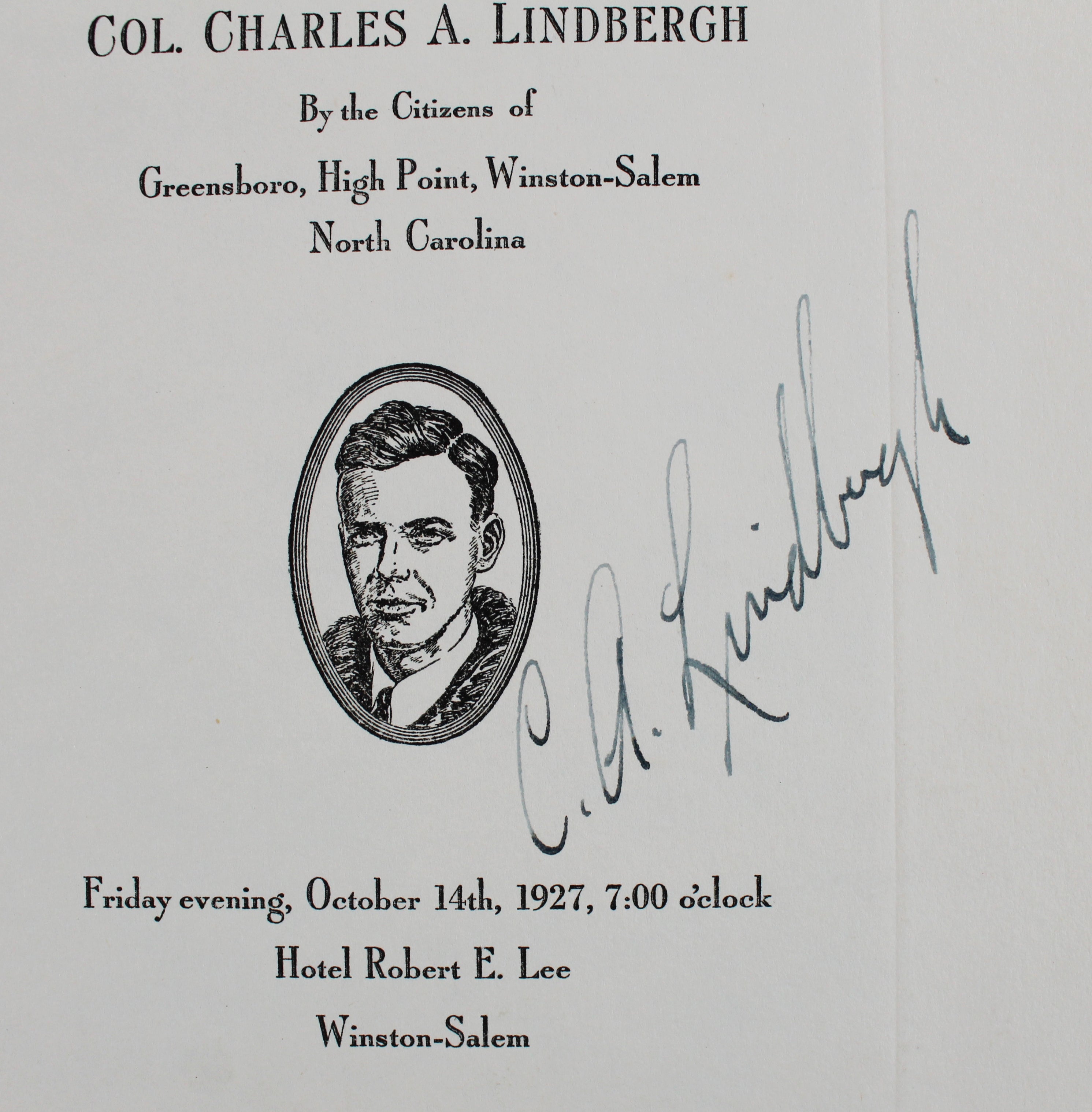 Charles Lindbergh Authentic Signed 6x8 1927 Banquet Program BAS #AB63814