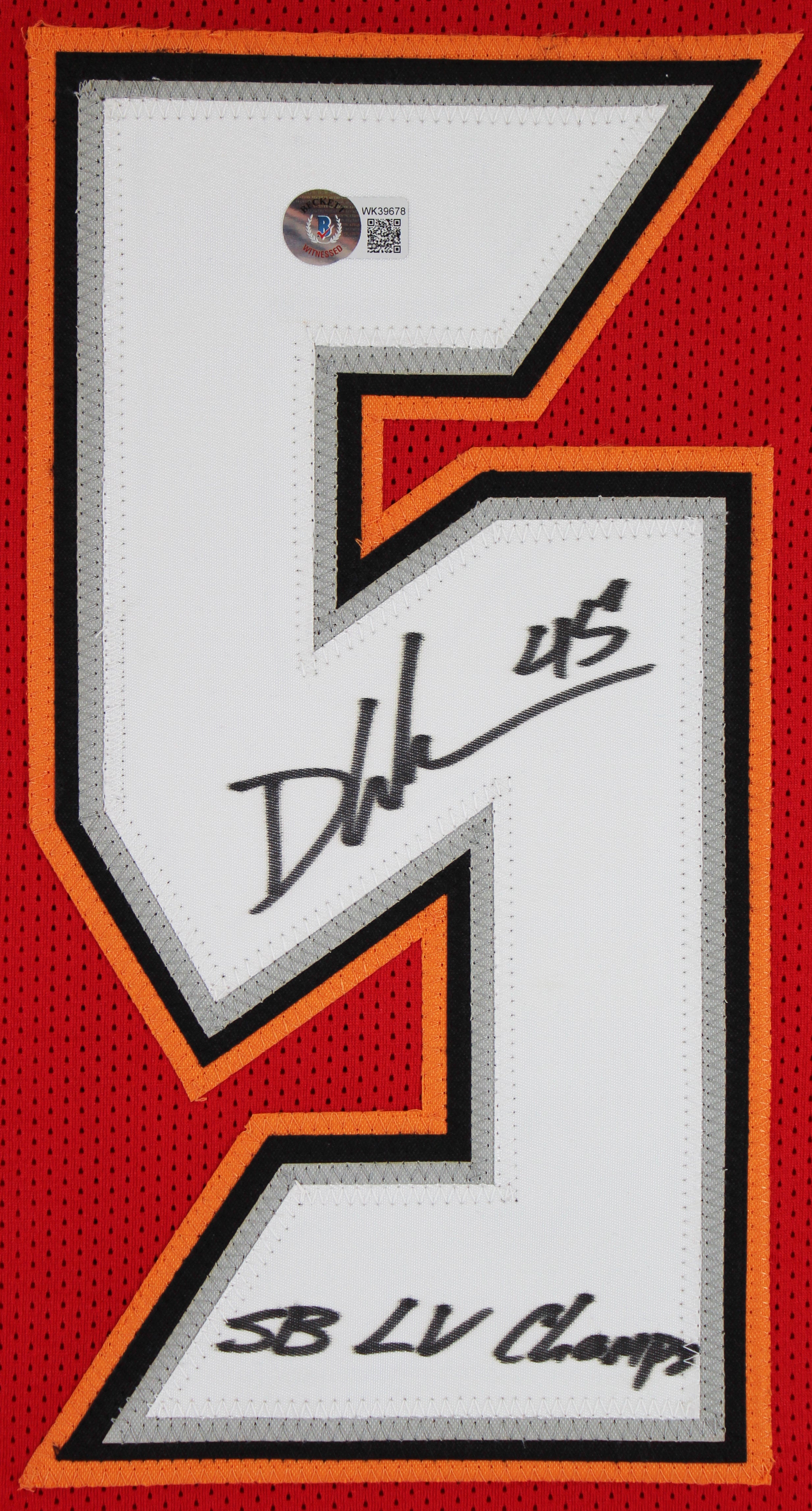 Devin White "SB LV Champs" Authentic Signed Red Jersey Autographed BAS Witnessed