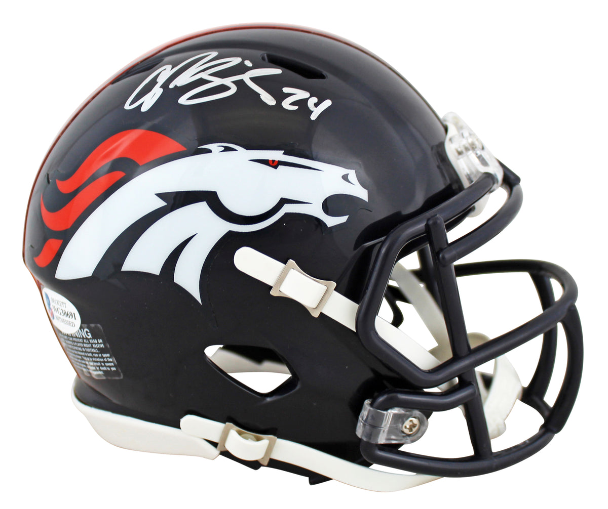 Broncos Champ Bailey Authentic Signed Speed Mini Helmet w/ Silver Sig BAS Wit