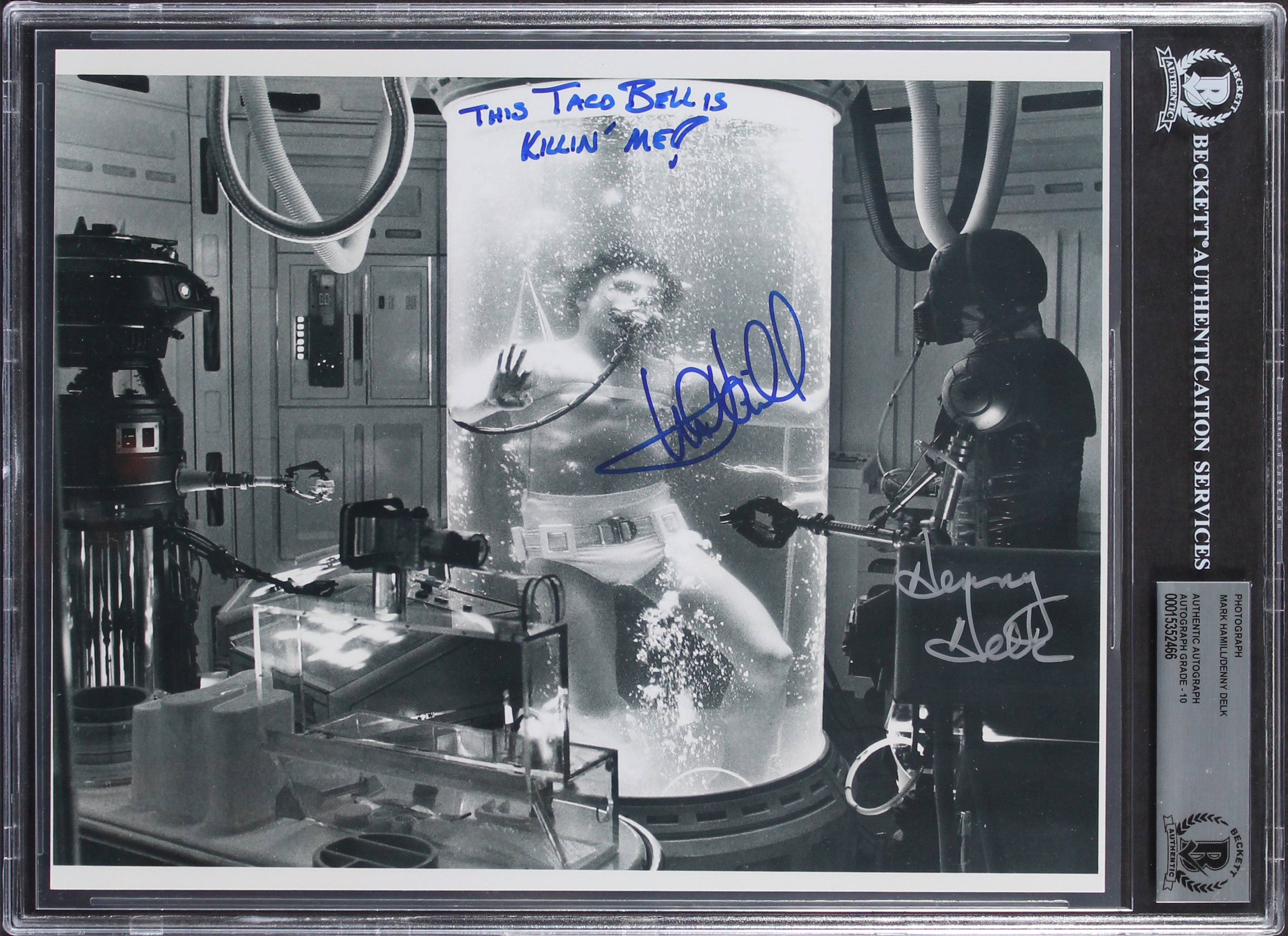 Mark Hamill & Denny Delk Star Wars Signed 8x10 Photo Auto Graded 10! BAS Slabbed