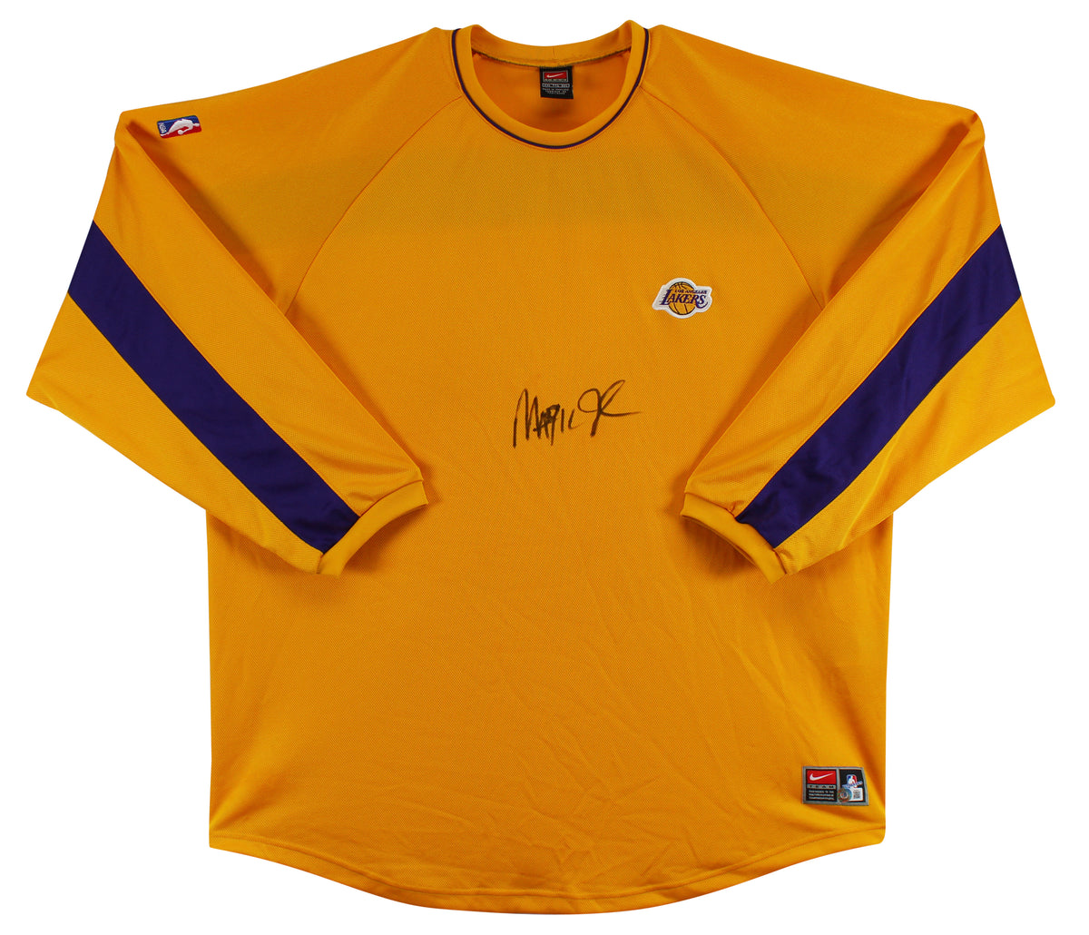 Lakers Magic Johnson Signed Yellow Nike Warmup Shirt BAS Witnessed #W205611