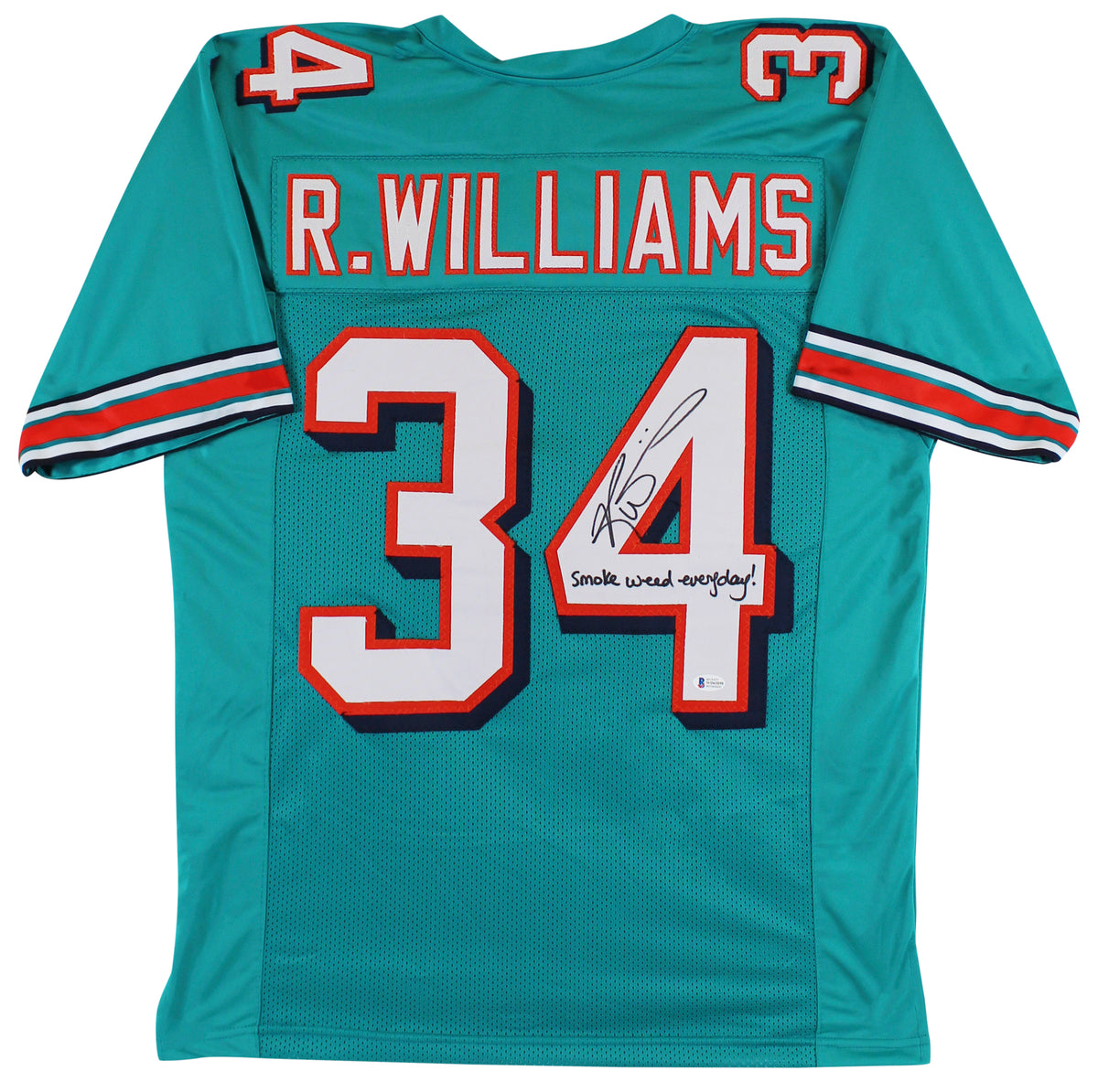 Ricky Williams "SWE" Signed Teal Pro Style Jersey Autographed BAS Witnessed